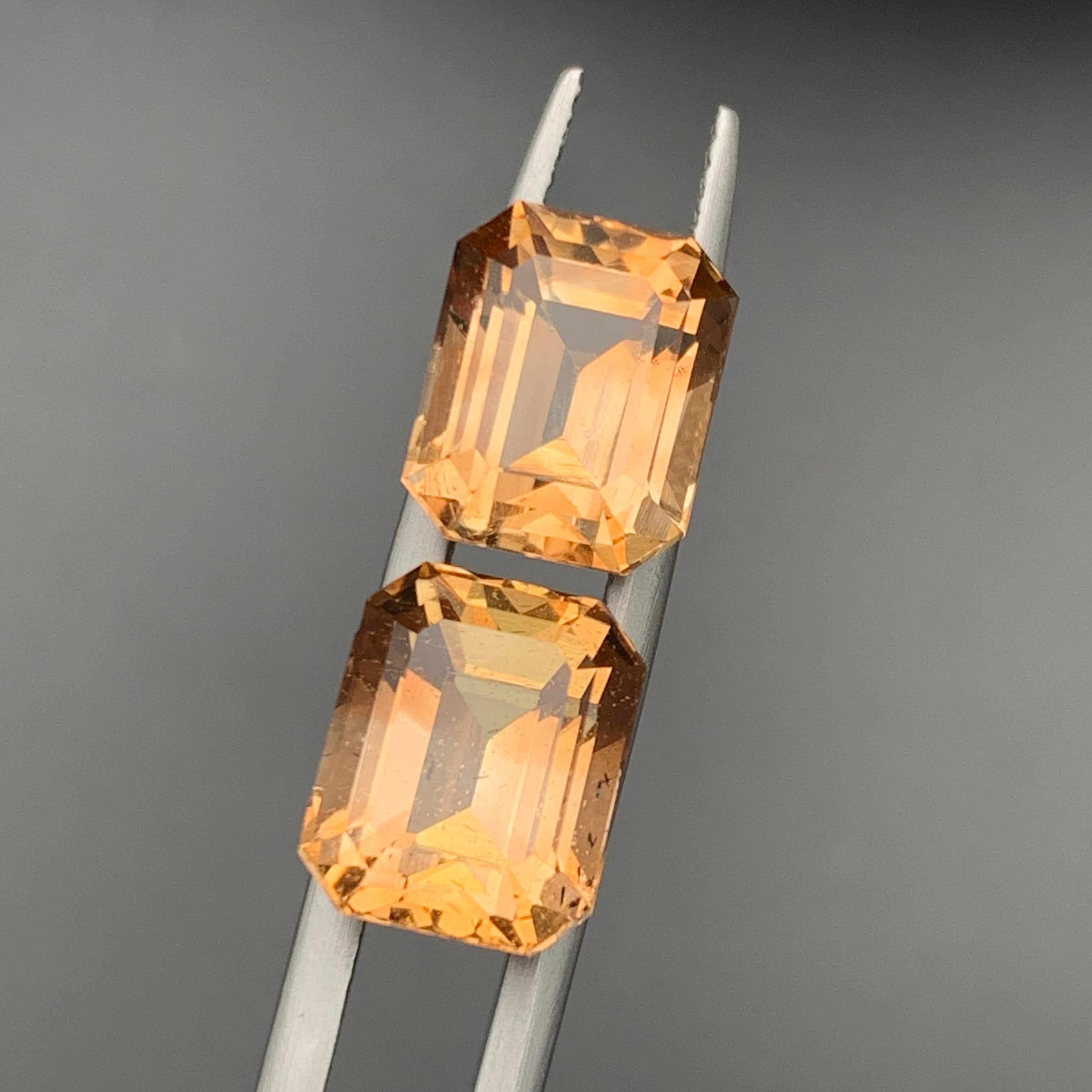 Light Brown Natural Topaz Loose Gemstones Set 10.10 Ct Step Emerald Cut-Jewelry For Sale 4