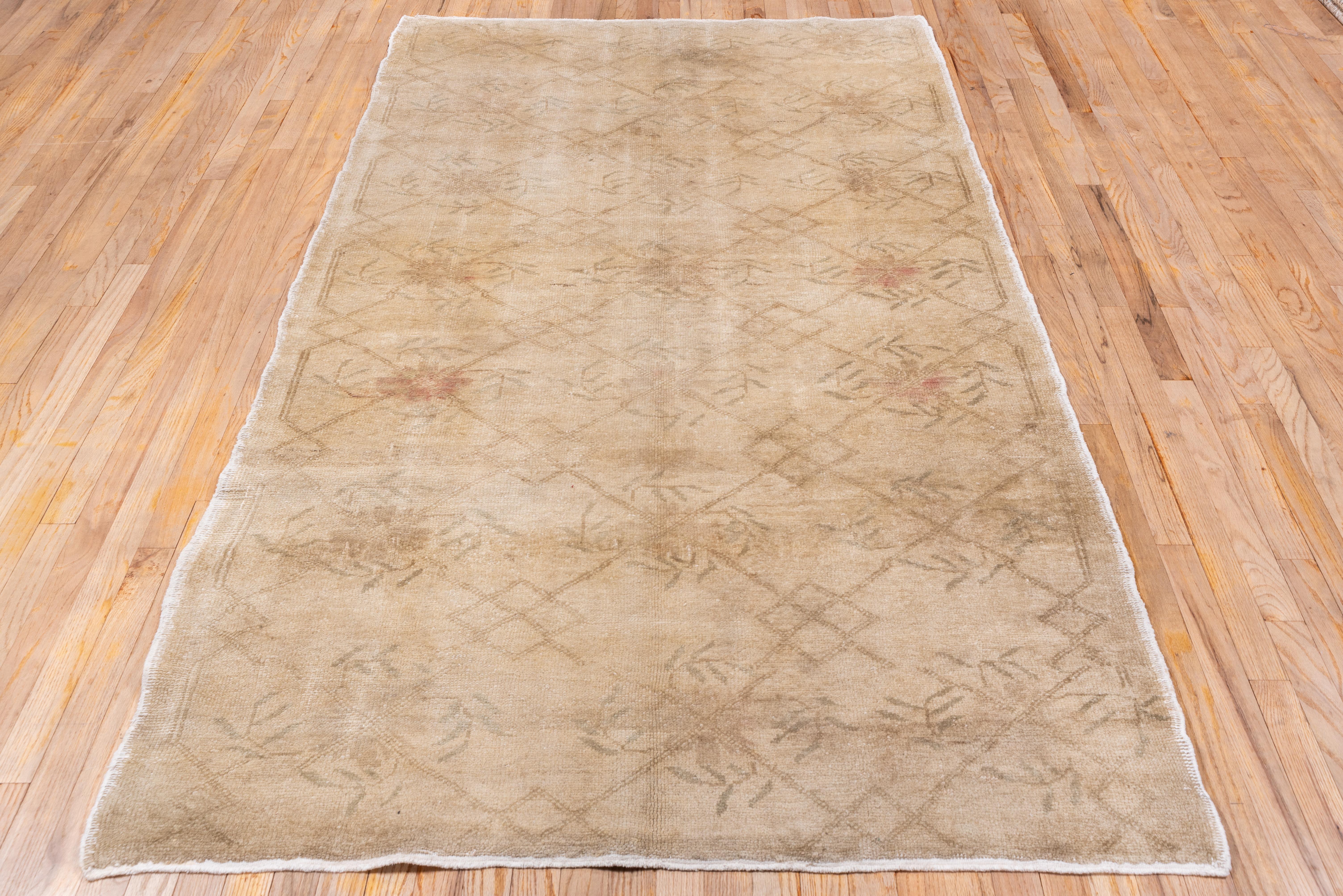 Hand-Knotted Light Brown Oushak Rug, Midcentury For Sale