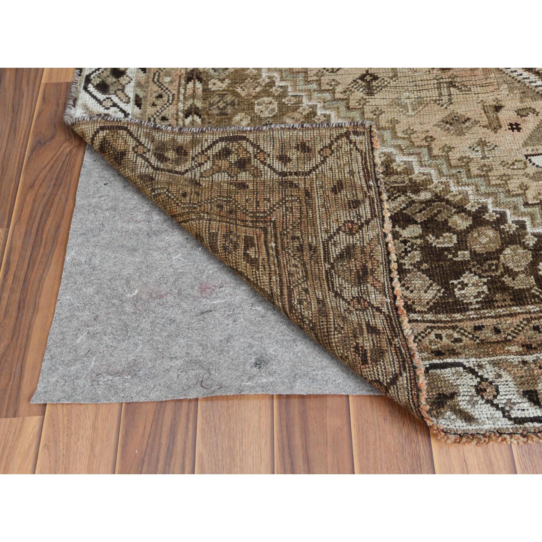 Medieval Light Brown Persian Shiraz Old Cropped Thin Handmade Bohemian Wool Rug
