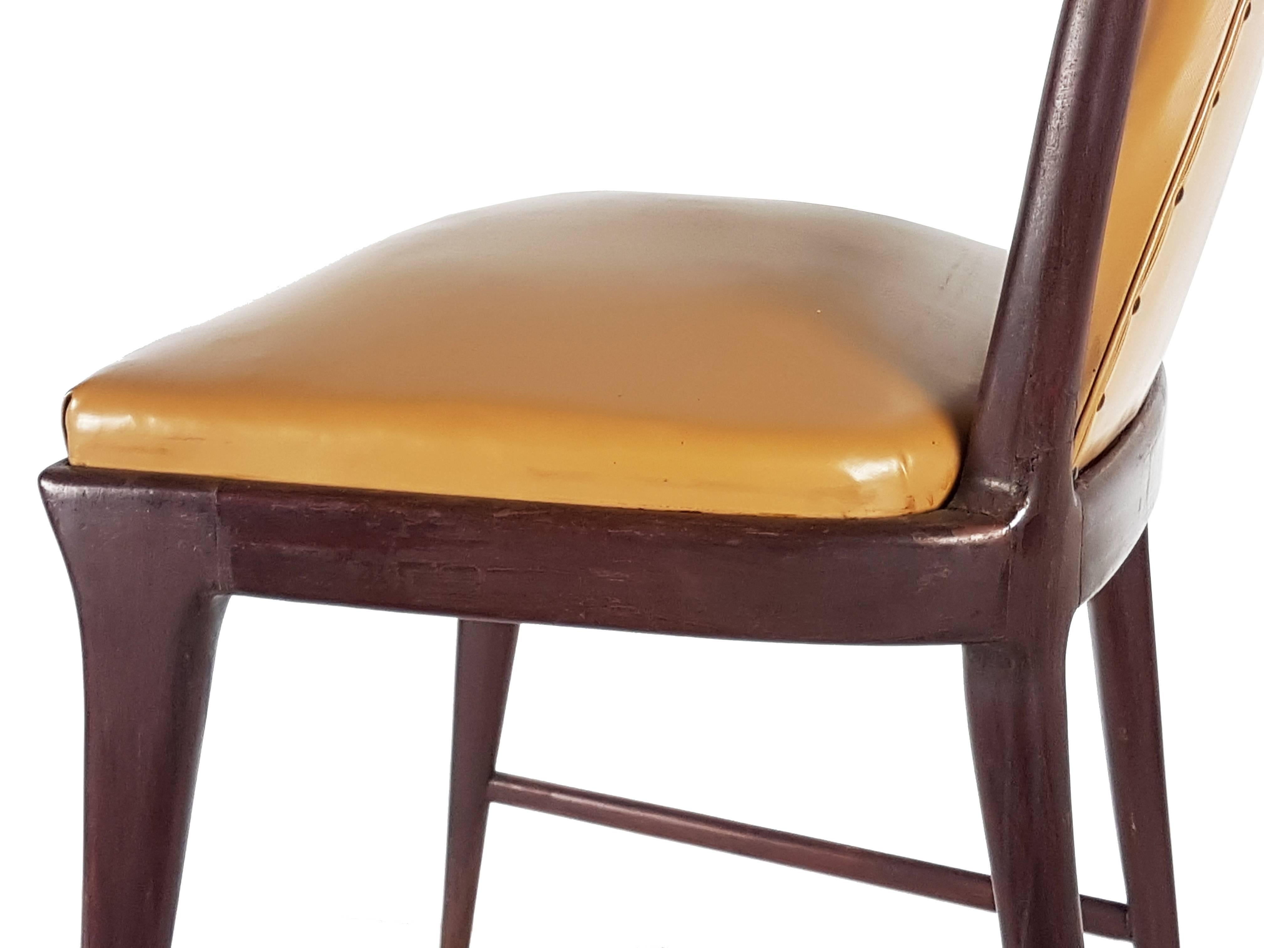 6 Light-Brown Skai and Wood 1940s Dining Chairs in the Style of Osvaldo Borsani 2