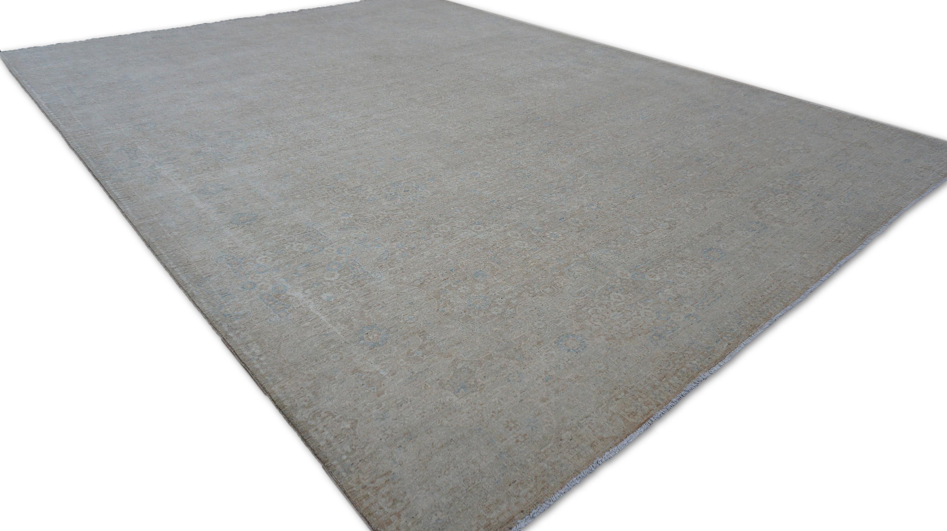 Hellbraun Weich Blau Herati Muster Wolle Teppich 9'x11'10'' (Tabriz) im Angebot
