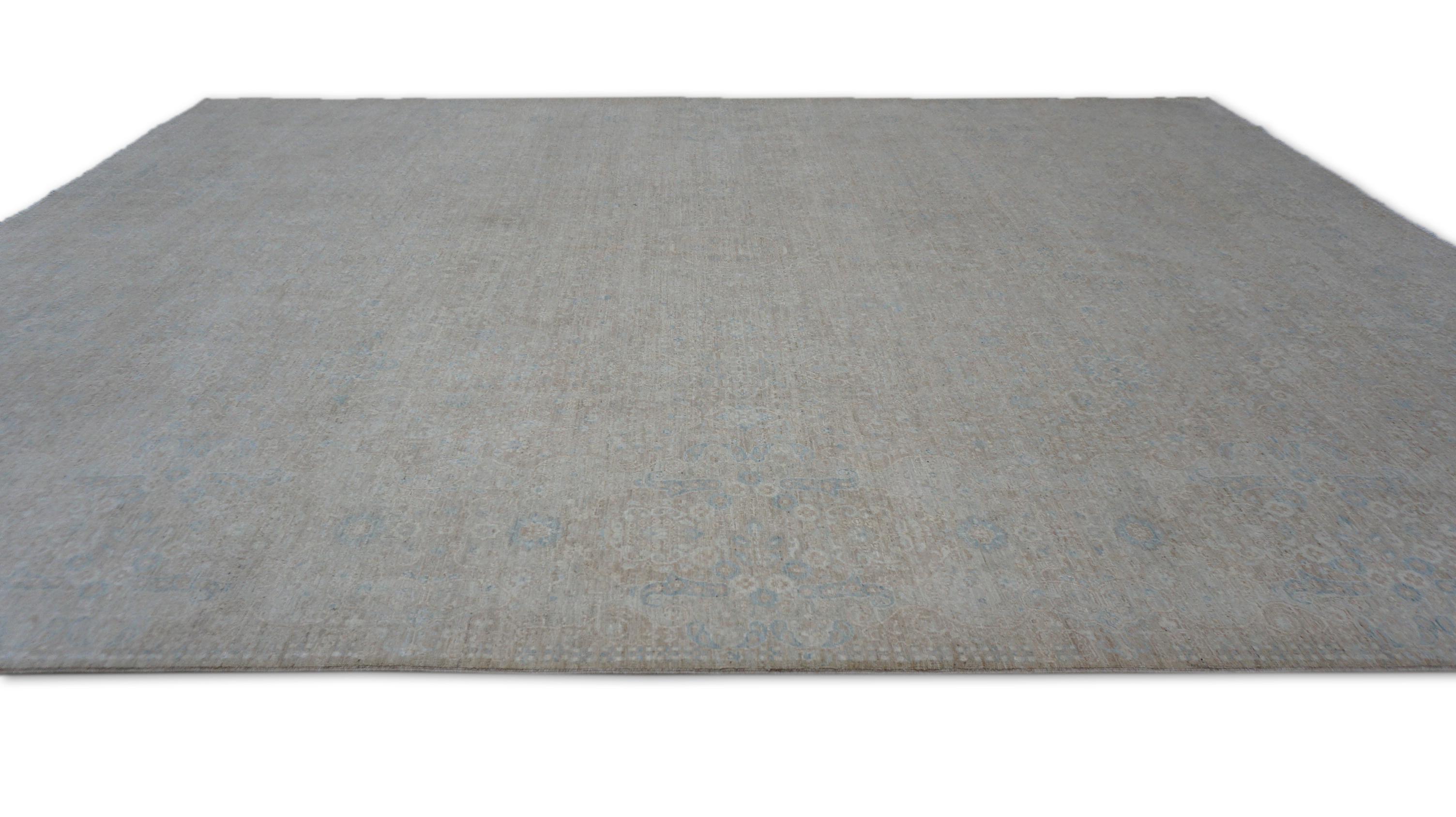 Hellbraun Weich Blau Herati Muster Wolle Teppich 9'x11'10'' (Pakistanisch) im Angebot