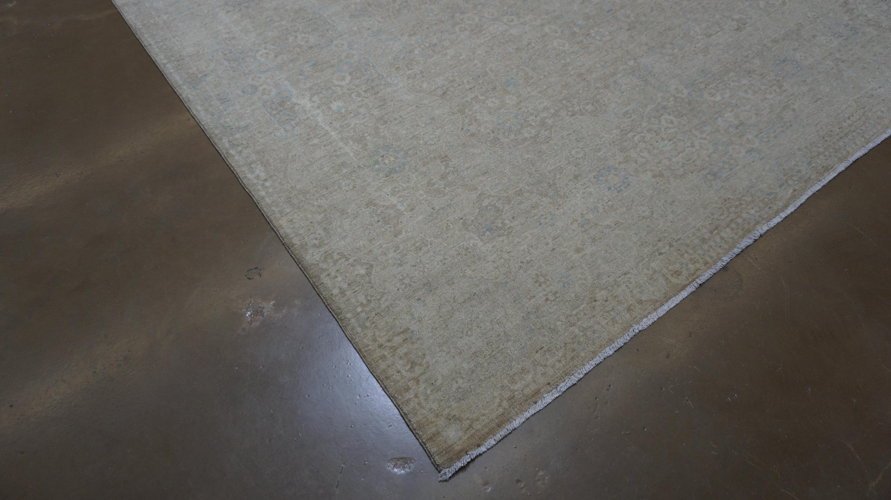 Hellbraun Weich Blau Herati Muster Wolle Teppich 9'x11'10'' (Handgeknüpft) im Angebot