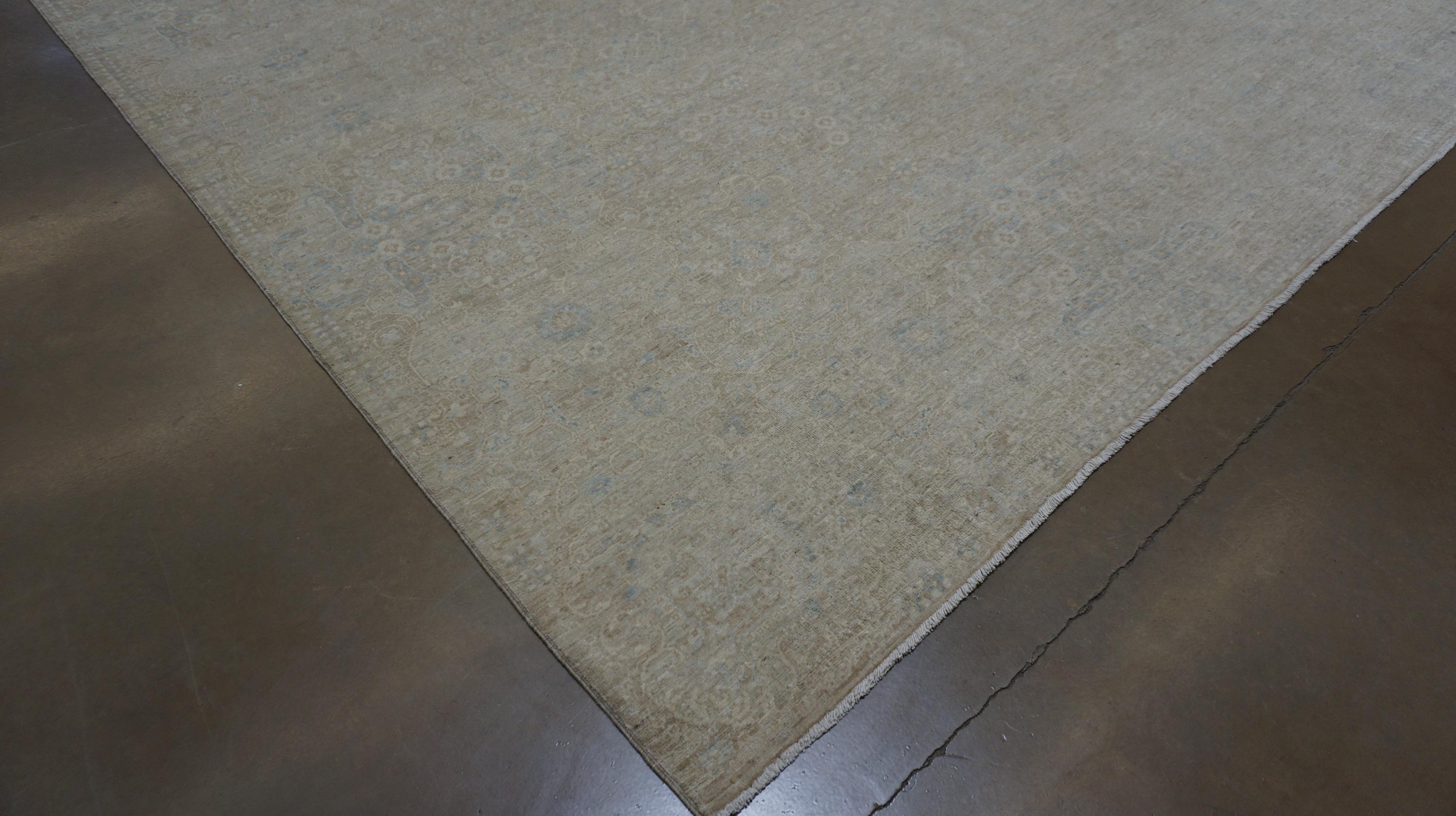 Hellbraun Weich Blau Herati Muster Wolle Teppich 9'x11'10'' im Zustand „Neu“ im Angebot in Torrance, CA