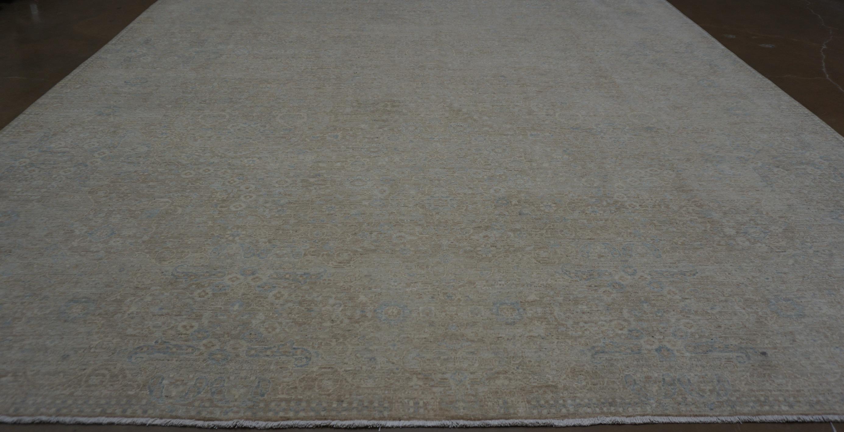 Hellbraun Weich Blau Herati Muster Wolle Teppich 9'x11'10'' (21. Jahrhundert und zeitgenössisch) im Angebot