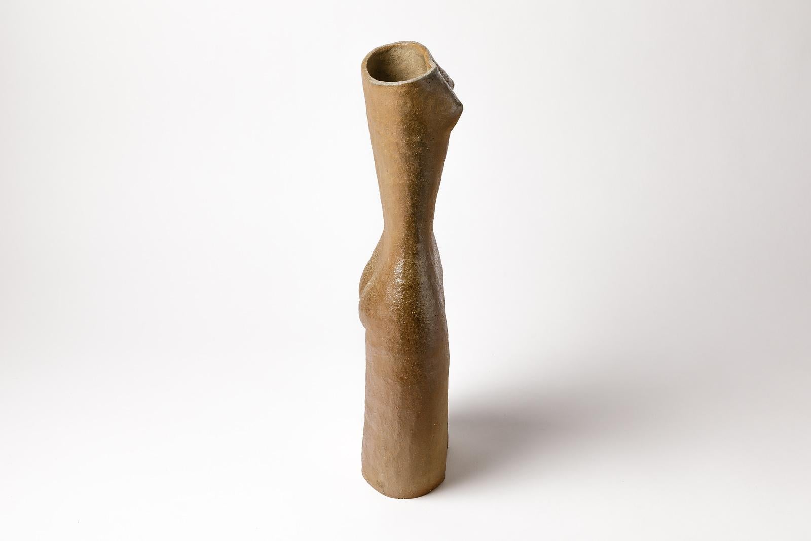 Mid-Century Modern Light Brown Stoneware Figurative Ceramic Vase by Martin Hammond, 1975