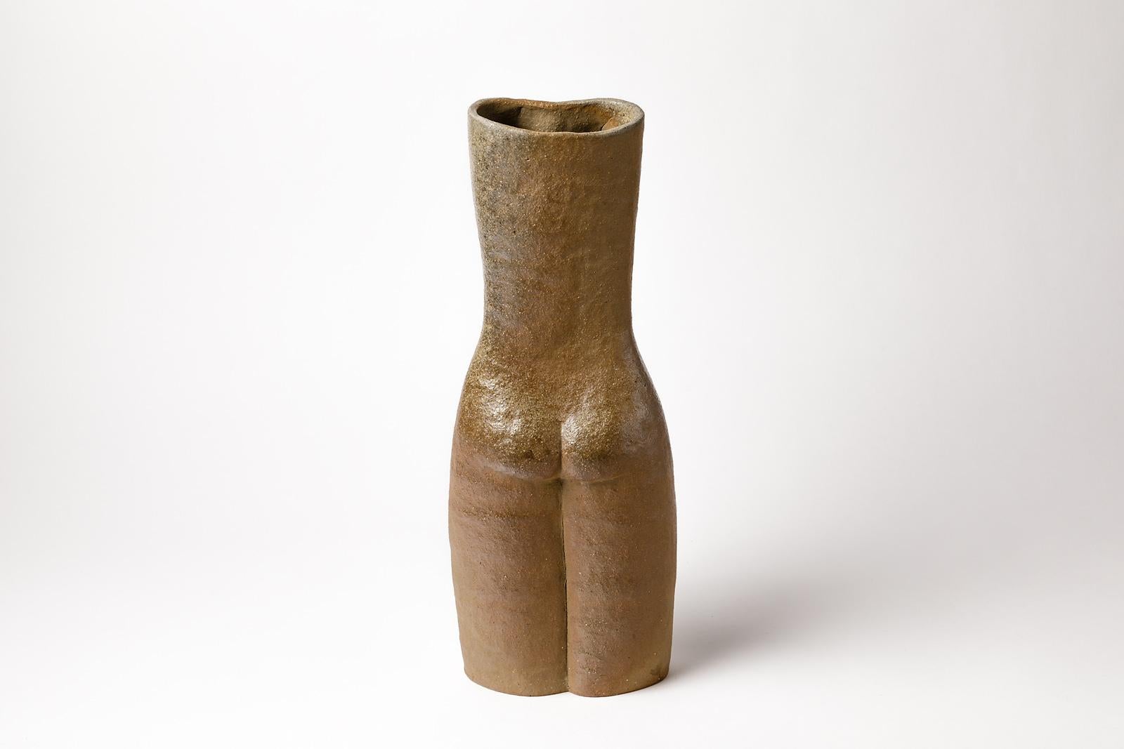 French Light Brown Stoneware Figurative Ceramic Vase by Martin Hammond, 1975