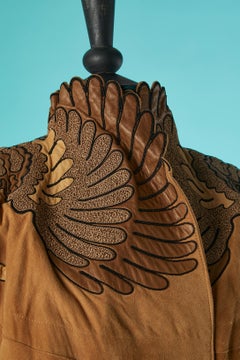 Light brown suede jacket with leather and thread appliqué Jean-Claude Jitrois