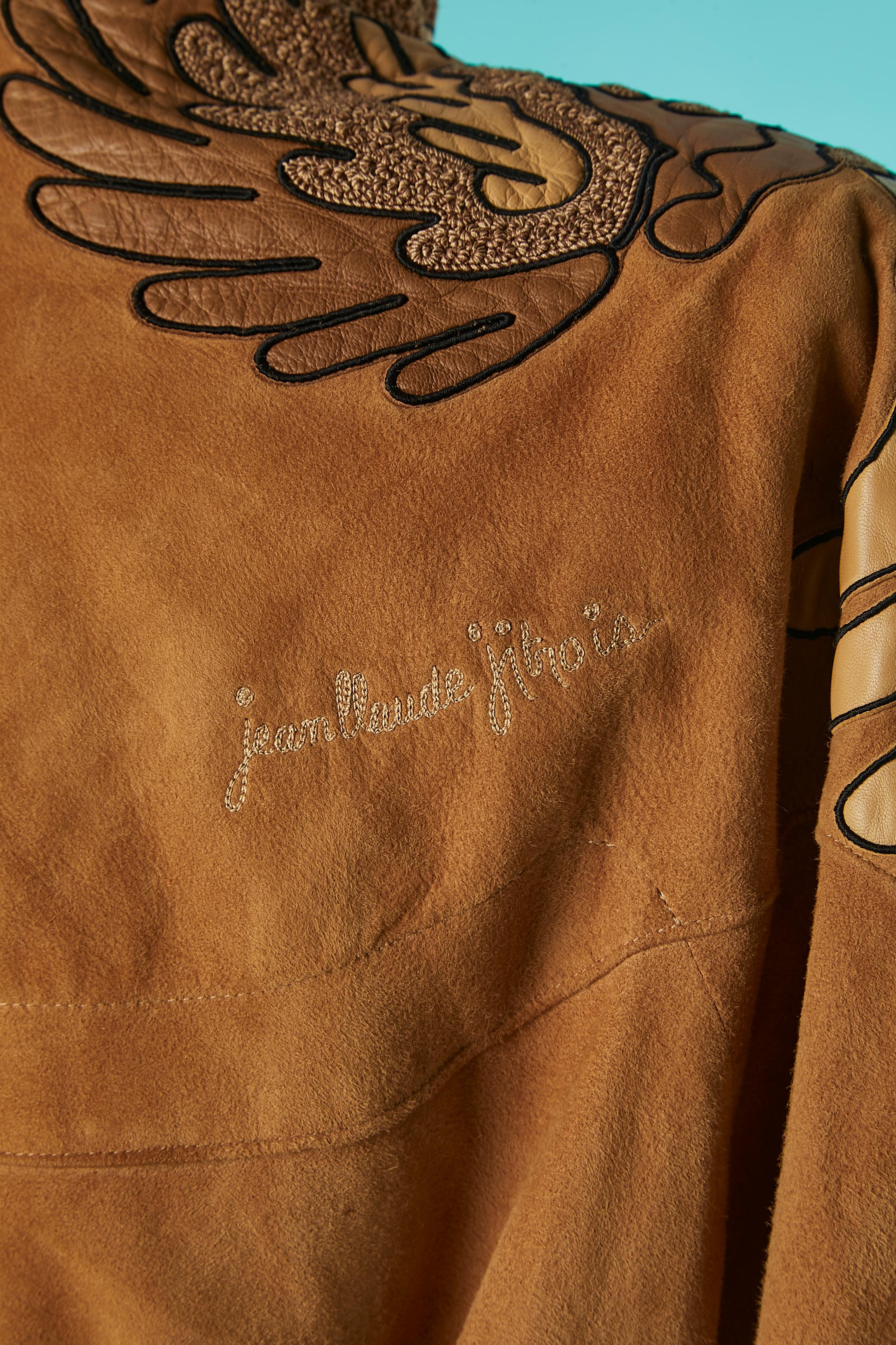 Light brown suede jacket with leather and thread appliqué Jean-Claude Jitrois  For Sale 3