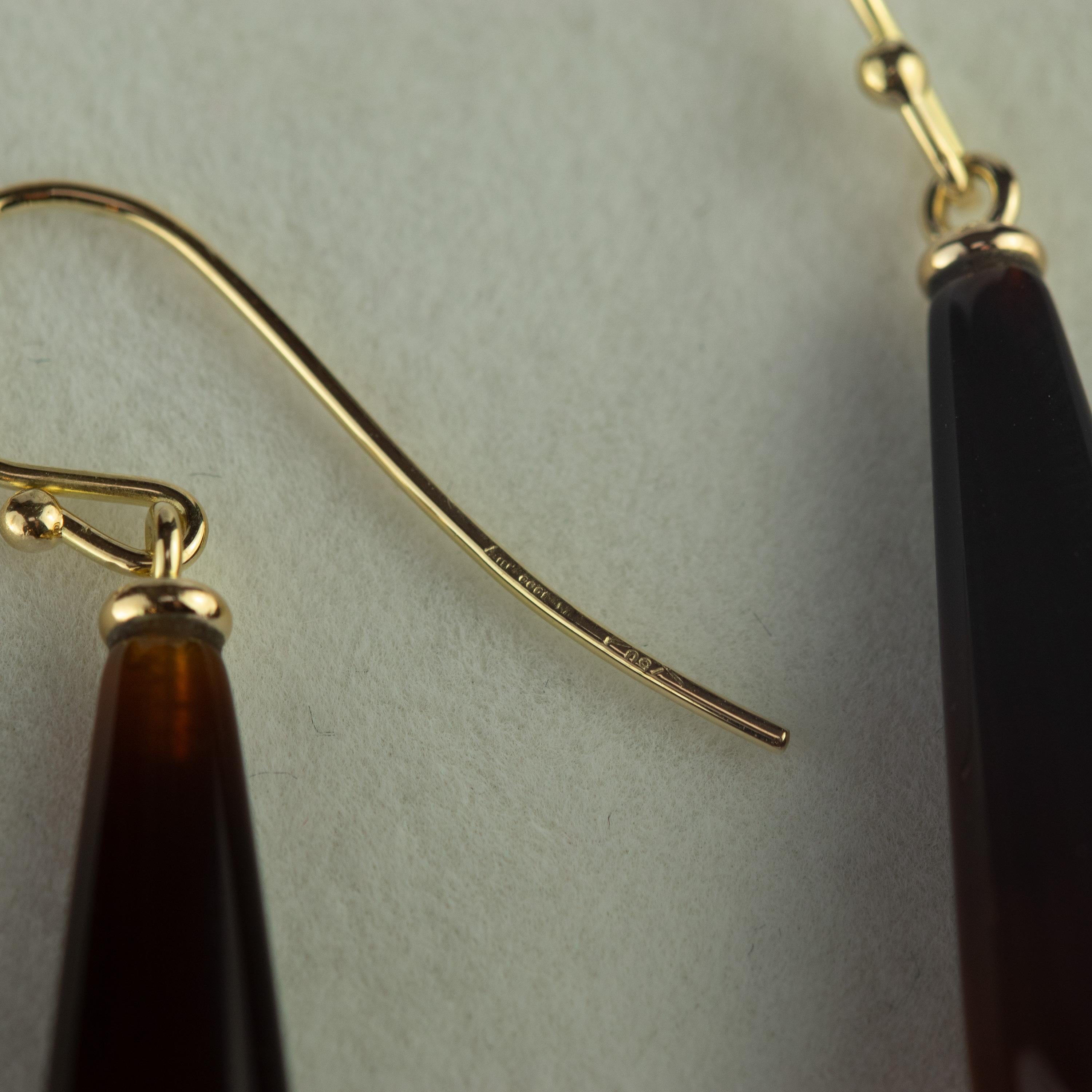 Pendientes Boho Colgantes de Ágata Transparente Marrón Claro de Oro de 18 Kilates Corte mixto en venta