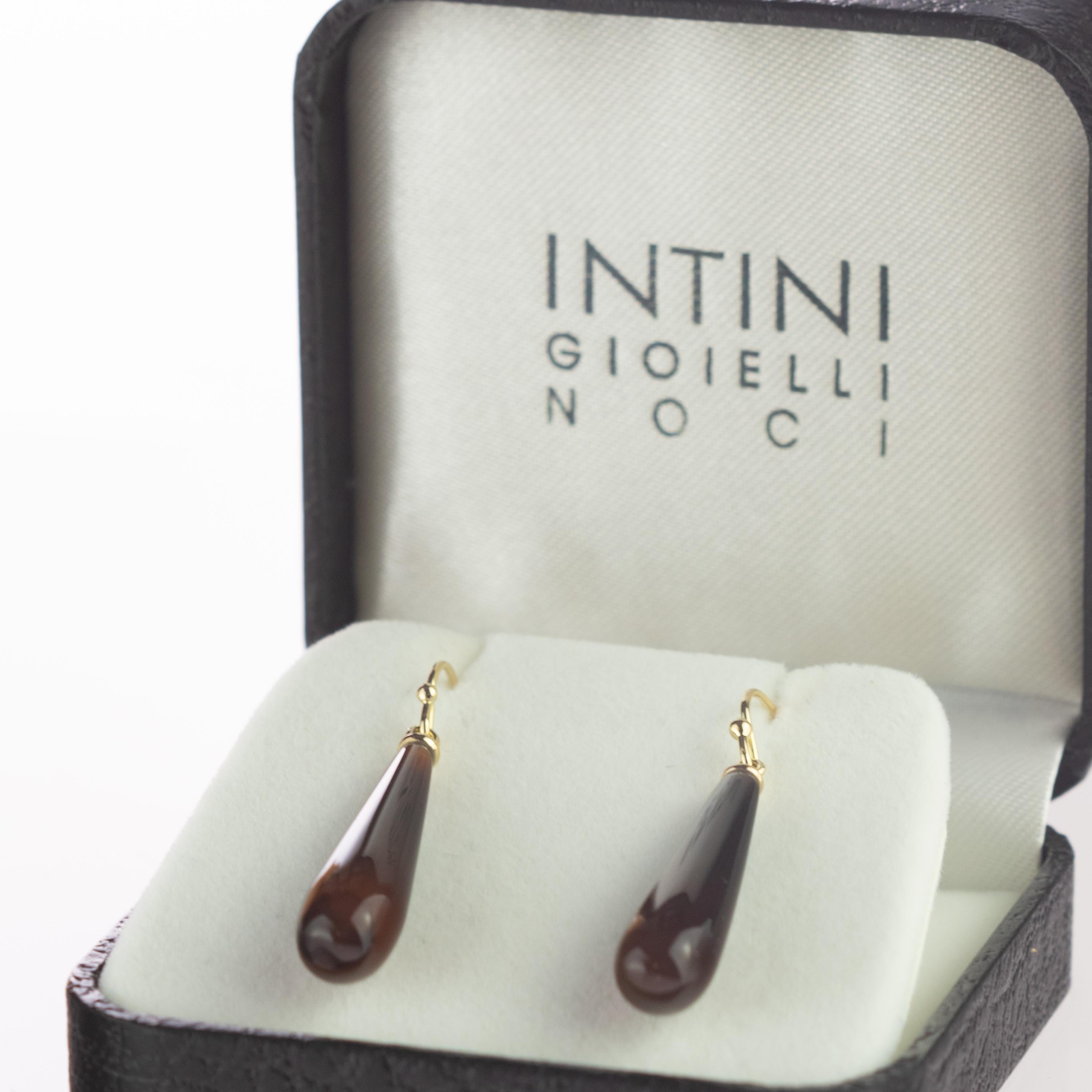 Pendientes Boho Colgantes de Ágata Transparente Marrón Claro de Oro de 18 Kilates en Nuevo estado para la venta en Milano, IT