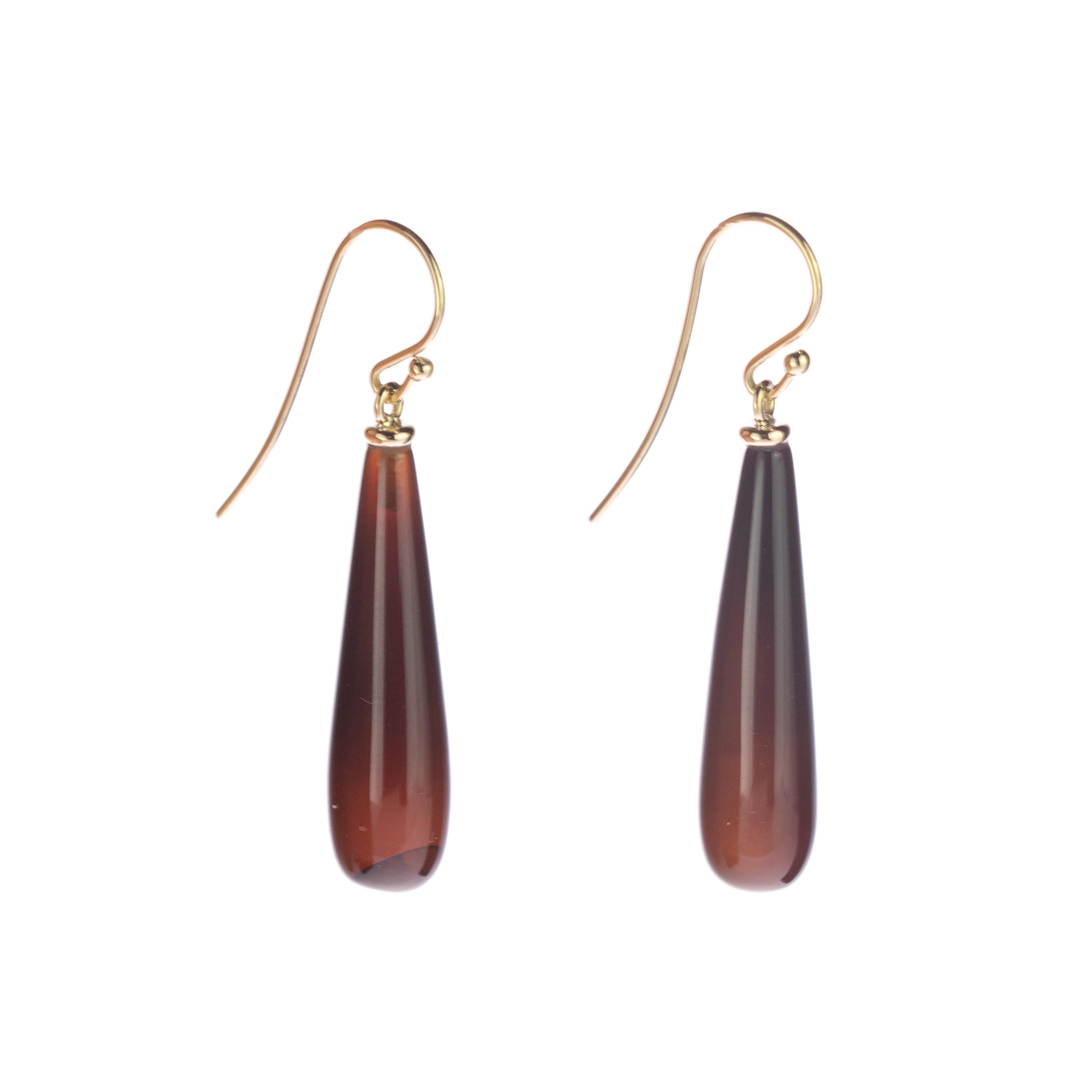De las mujeres Pendientes Boho Colgantes de Ágata Transparente Marrón Claro de Oro de 18 Kilates en venta