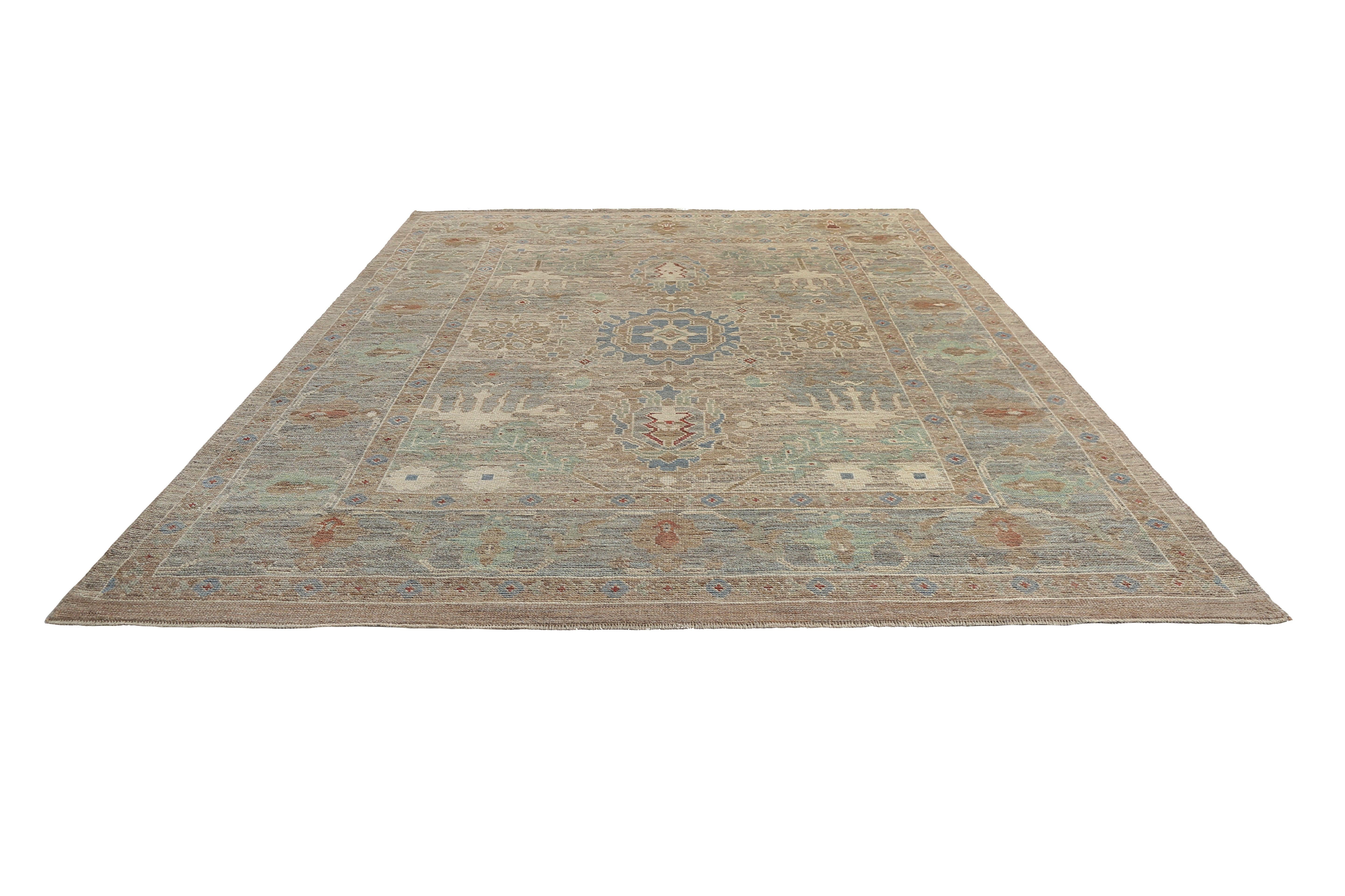 Oushak turco marrón claro con tonos azules en Excelente estado para la venta en Dallas, TX