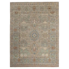 Light Brown Turkish Oushak with Blue Tones