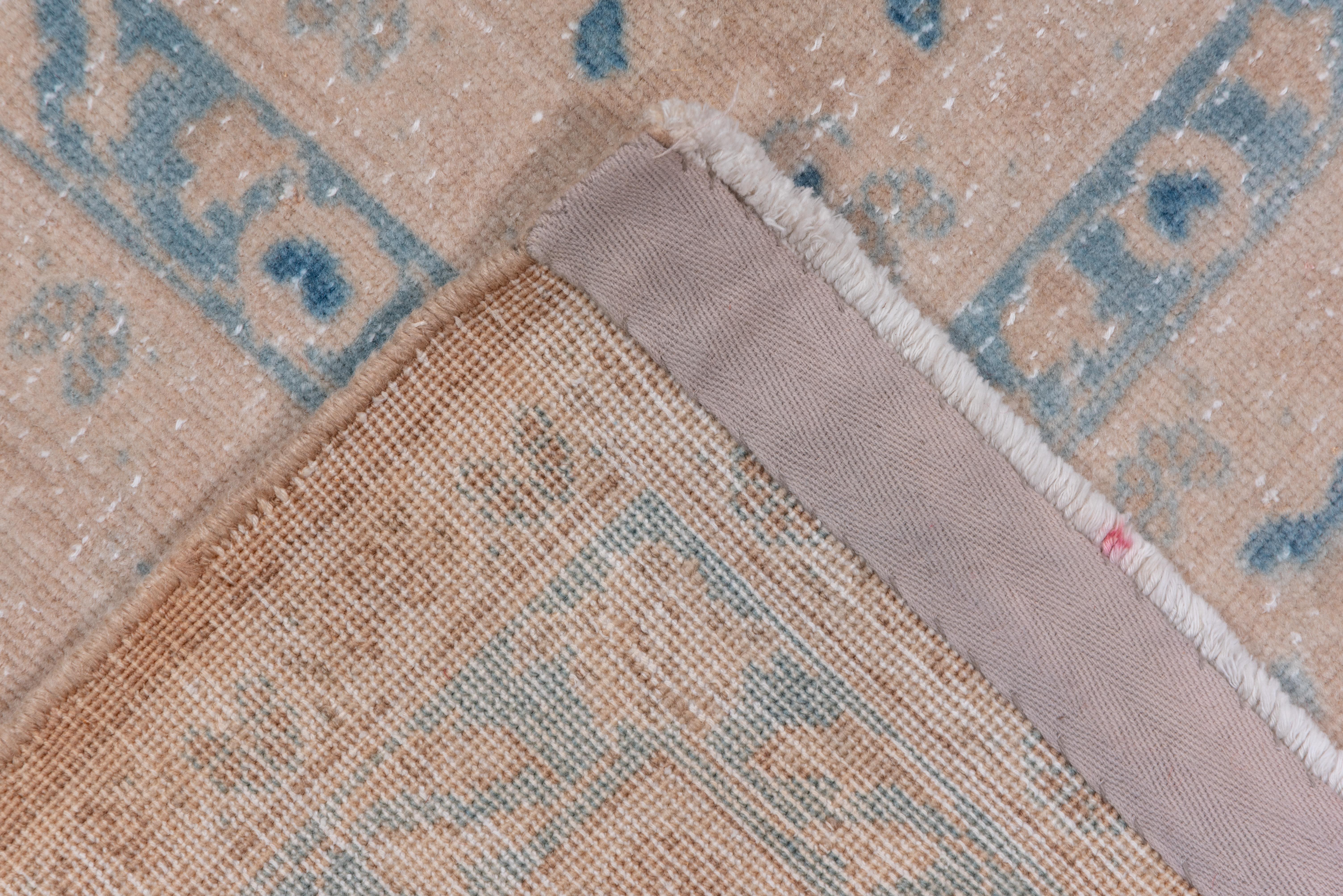 Light Brown Turkish Sivas Carpet, Neutral Palette, Blue Accents For Sale 1