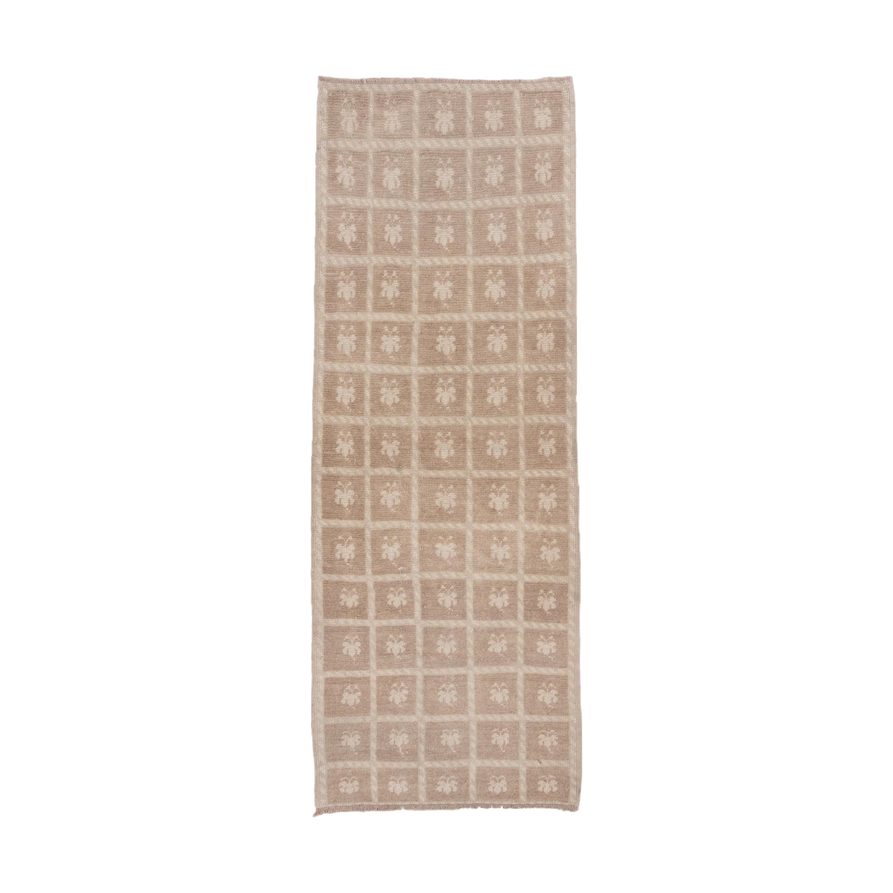 Light Brown Vintage Oushak Runner, Transitional Design