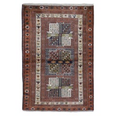 Light Brown Vintage Persian Abadeh with Block Design Hand Knotted Pure Wool Rug