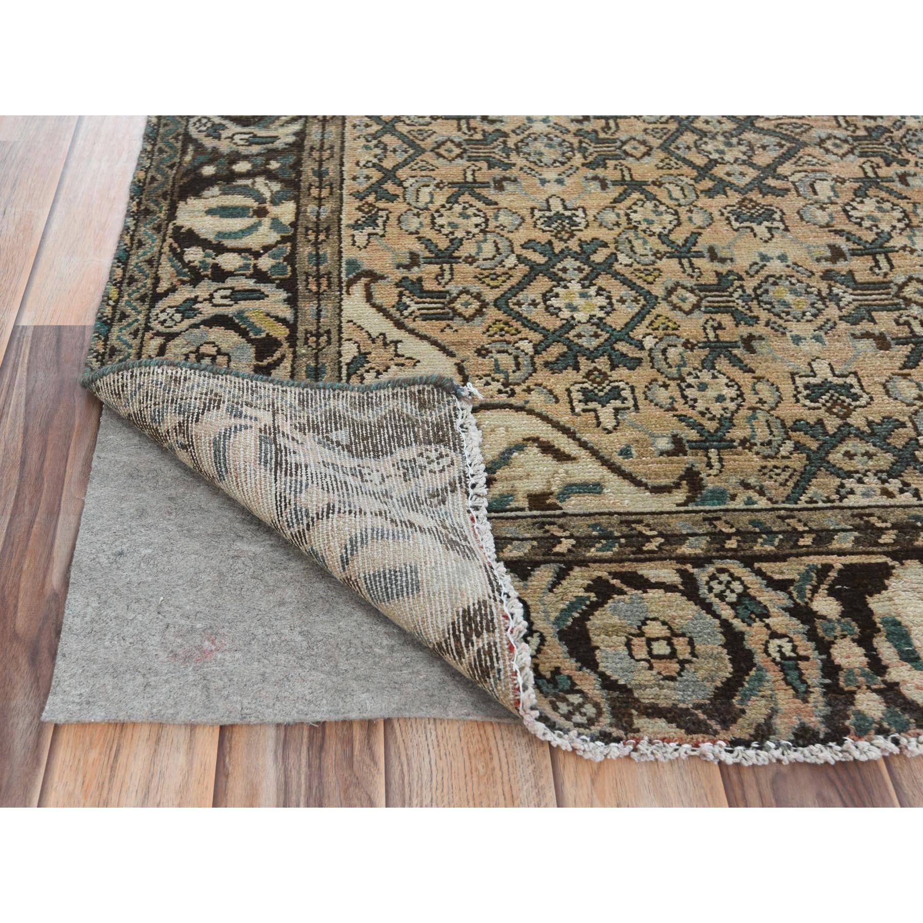 Medieval Light Brown, Vintage Persian Hamadan, Hand Knotted Worn Wool, Distressed Rug For Sale