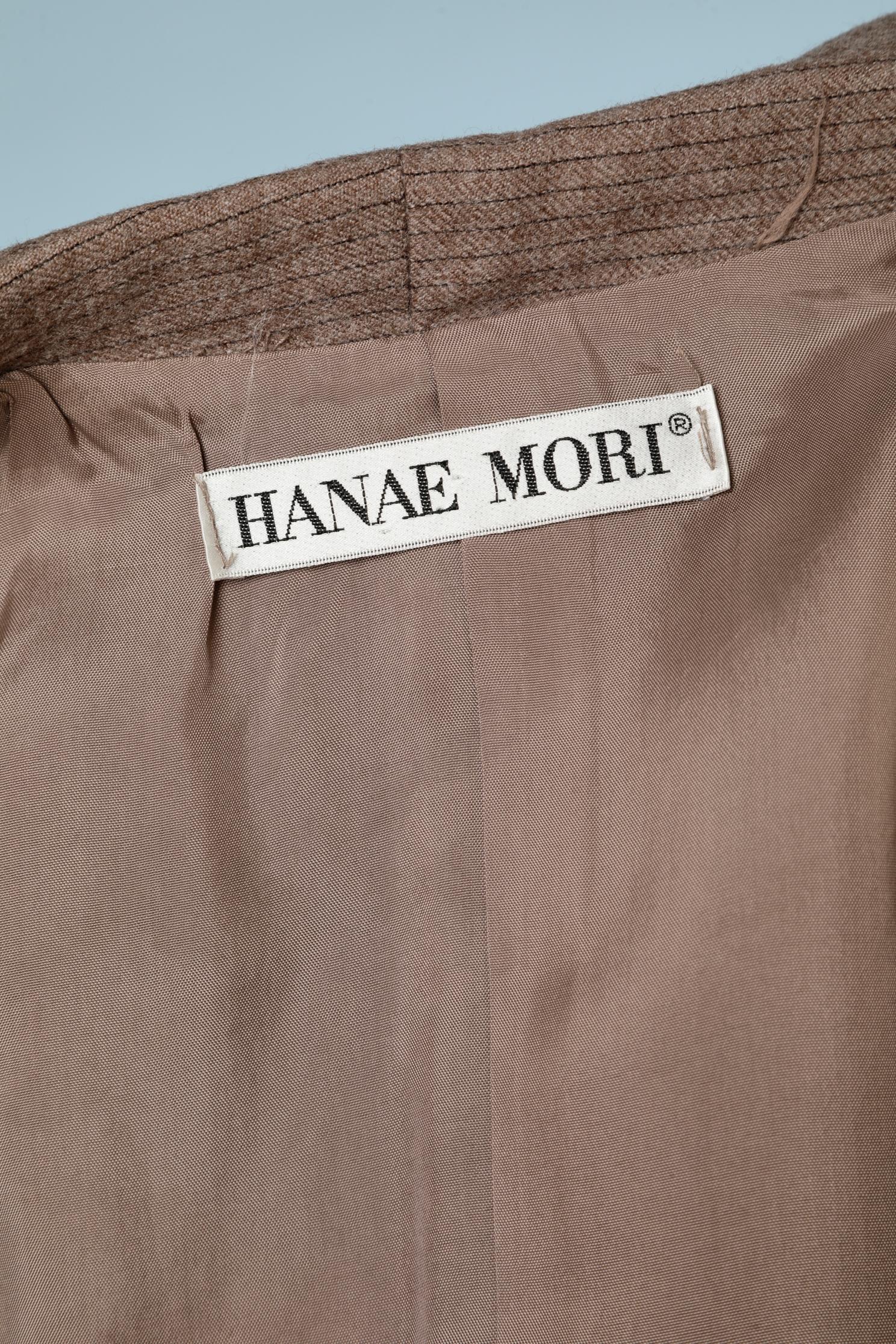 Tailleur jupe en laine marron clair à rayures fines Hanae Mori  en vente 3