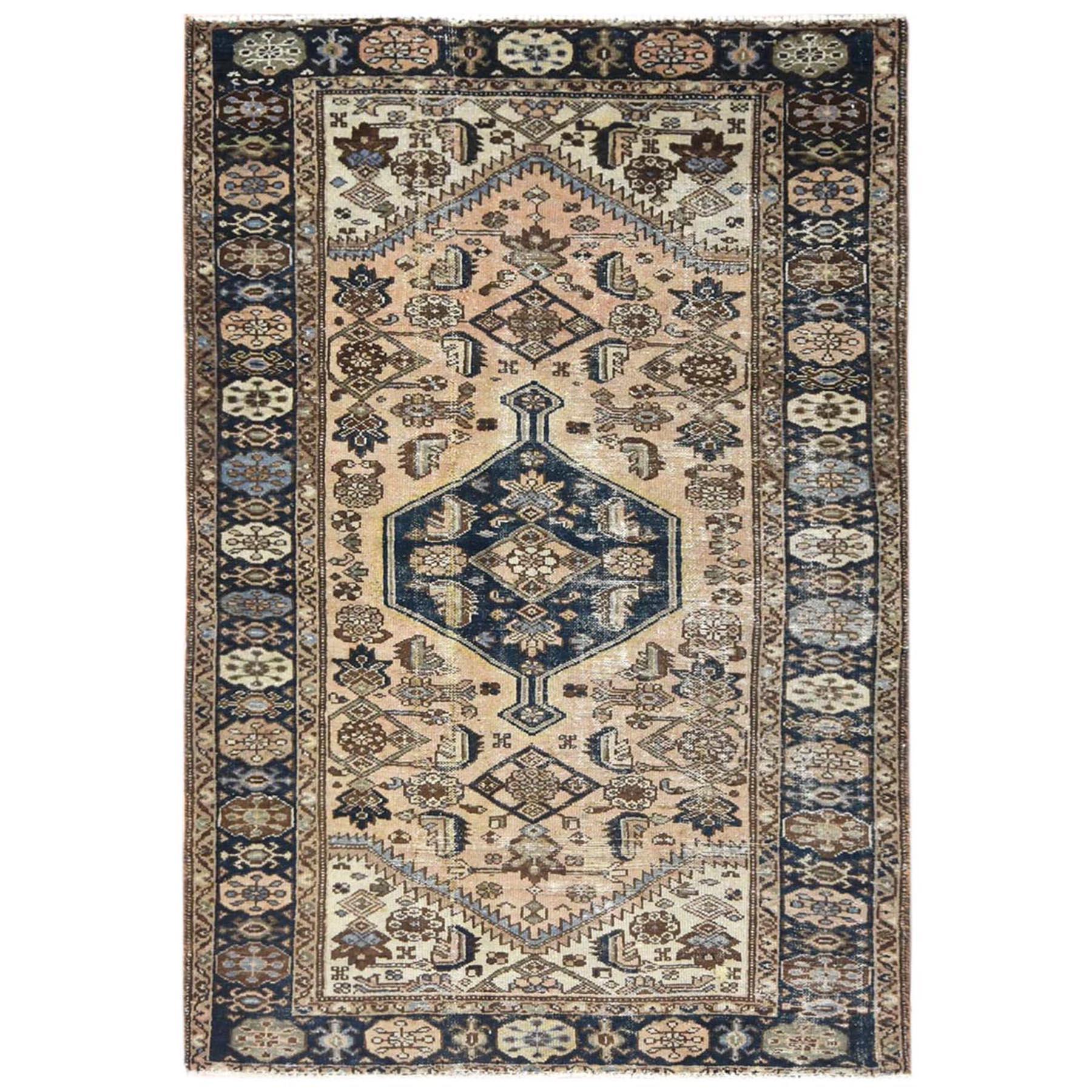 Light Brown, Worn Wool Hand Knotted, Vintage Northwest Persian Distressed Rug For Sale