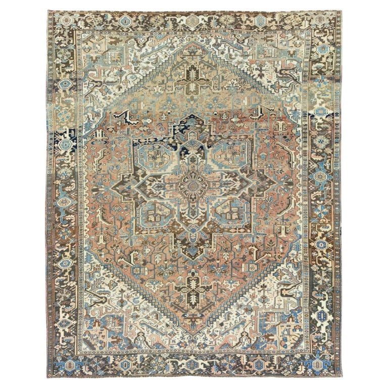 Pursion Rug Worn Light Brown Worn Wool Hand Knotted Vintage Persian Heriz Abrash Worn ...