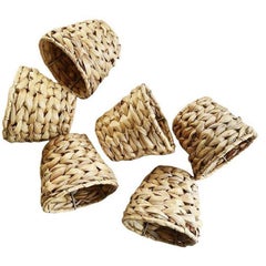 Light Brown Woven Raffia Wicker Bamboo Chandelier Lamp Shades, Set of 6