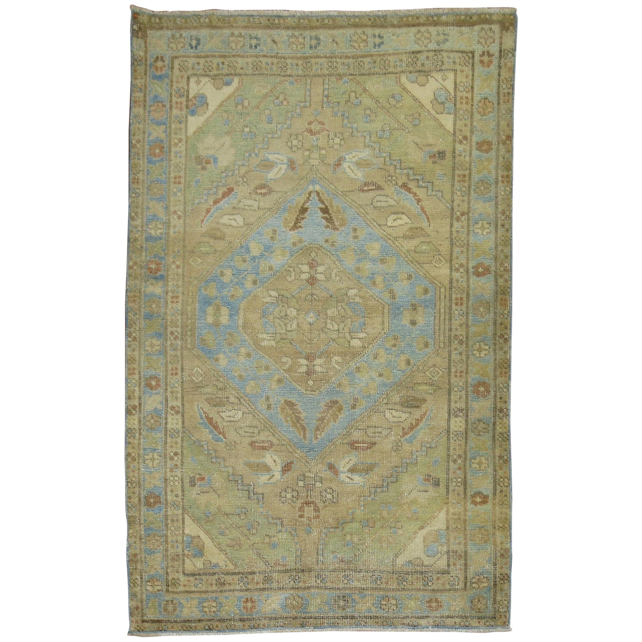 Light Camel Green Blue Antique Persian Malayer Rug For Sale