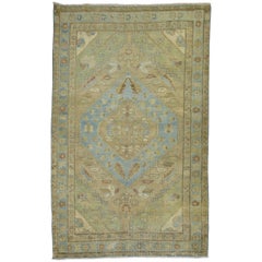 Light Camel Green Blue Antique Persian Malayer Rug