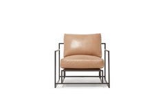 Light Caramel Leather and Blackened Steel Armchair