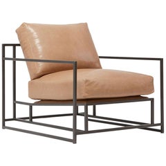 Light Caramel Leather and Blackened Steel Armchair