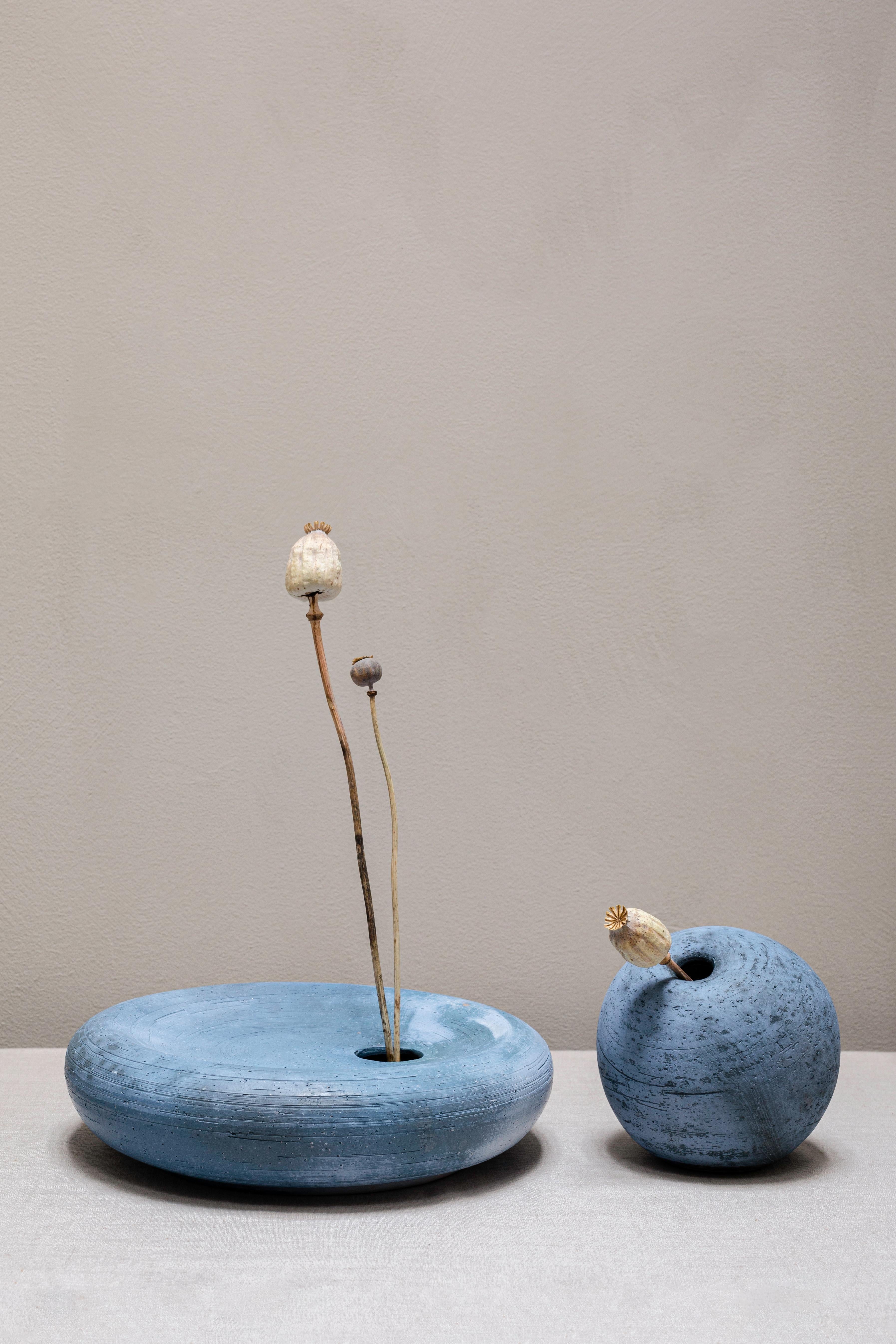 Hand-Crafted Light Cobalt Salt Vase Large in Clay Handcrafted in Portugal by Origin Made For Sale