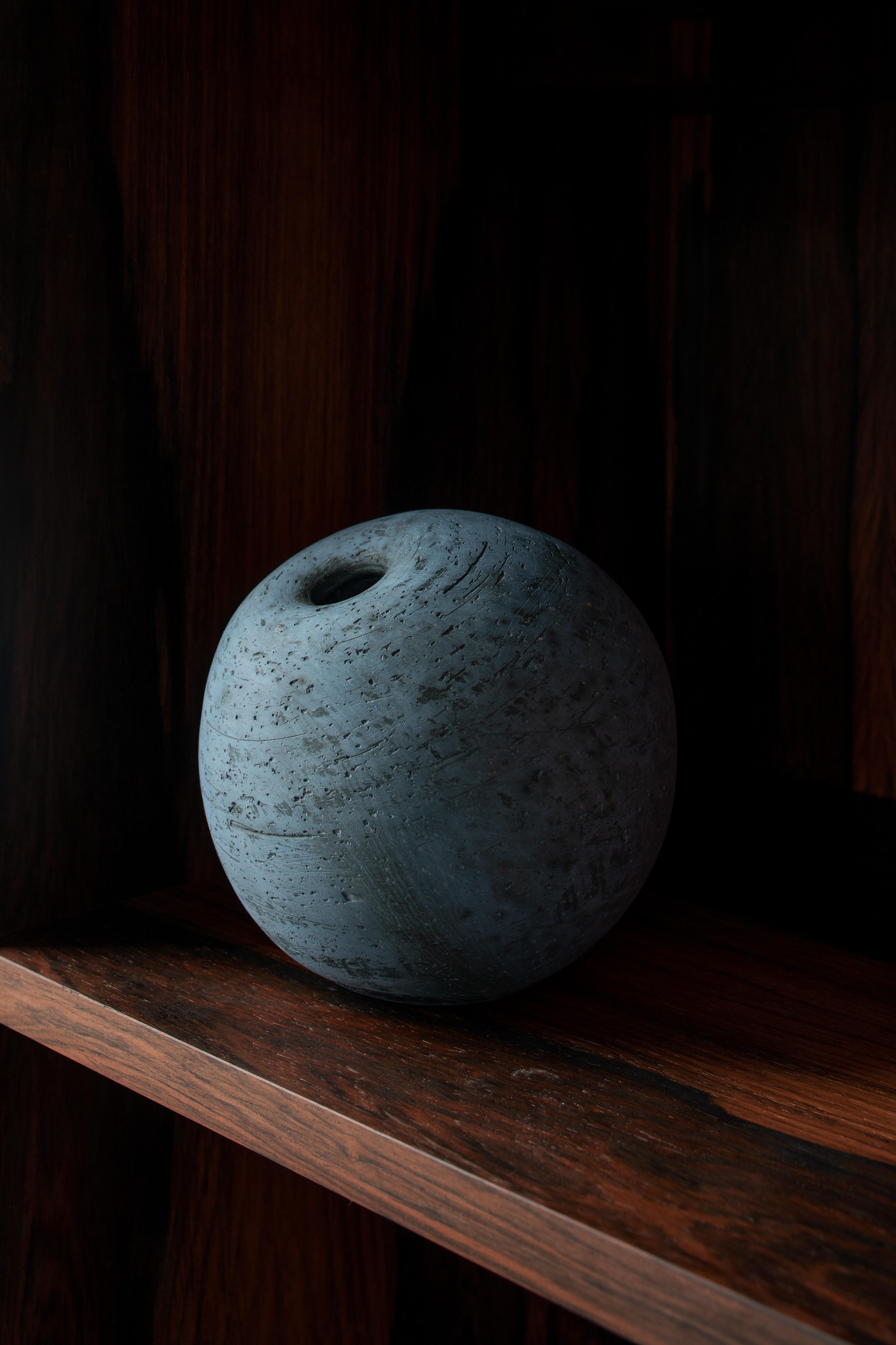 Hand-Crafted Light Cobalt Salt Vase Small in Clay Handcrafted in Portugal by Origin Made For Sale