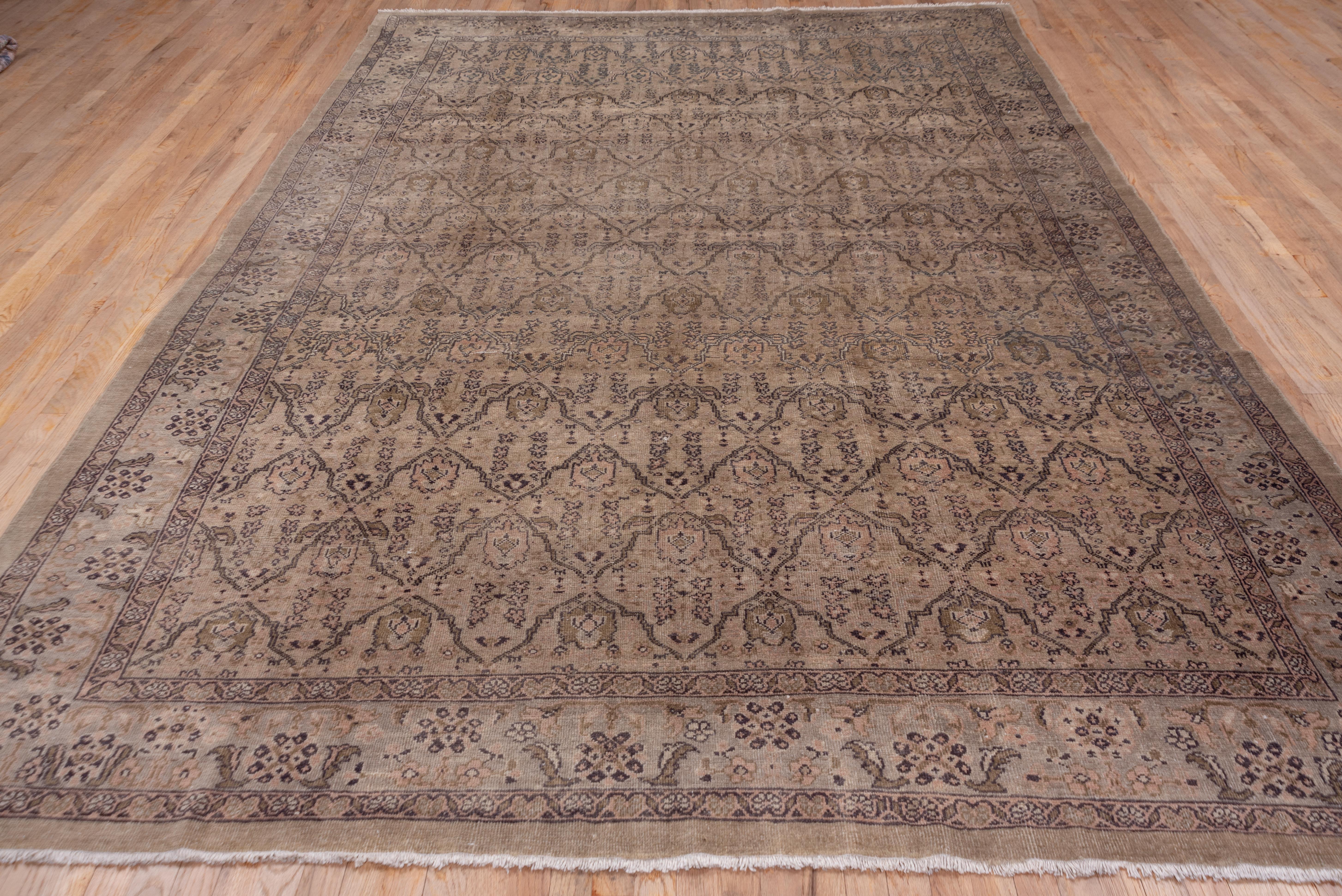 Hand-Knotted Neutral Turkish Sivas Carpet, Soft Palette, Circa 1920s For Sale
