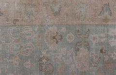Light Colored Turkish Vintage Oushak Rug with All-Over Design in Light Green