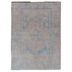 Light Colored Turkish Vintage Oushak Rug with Medallion Design