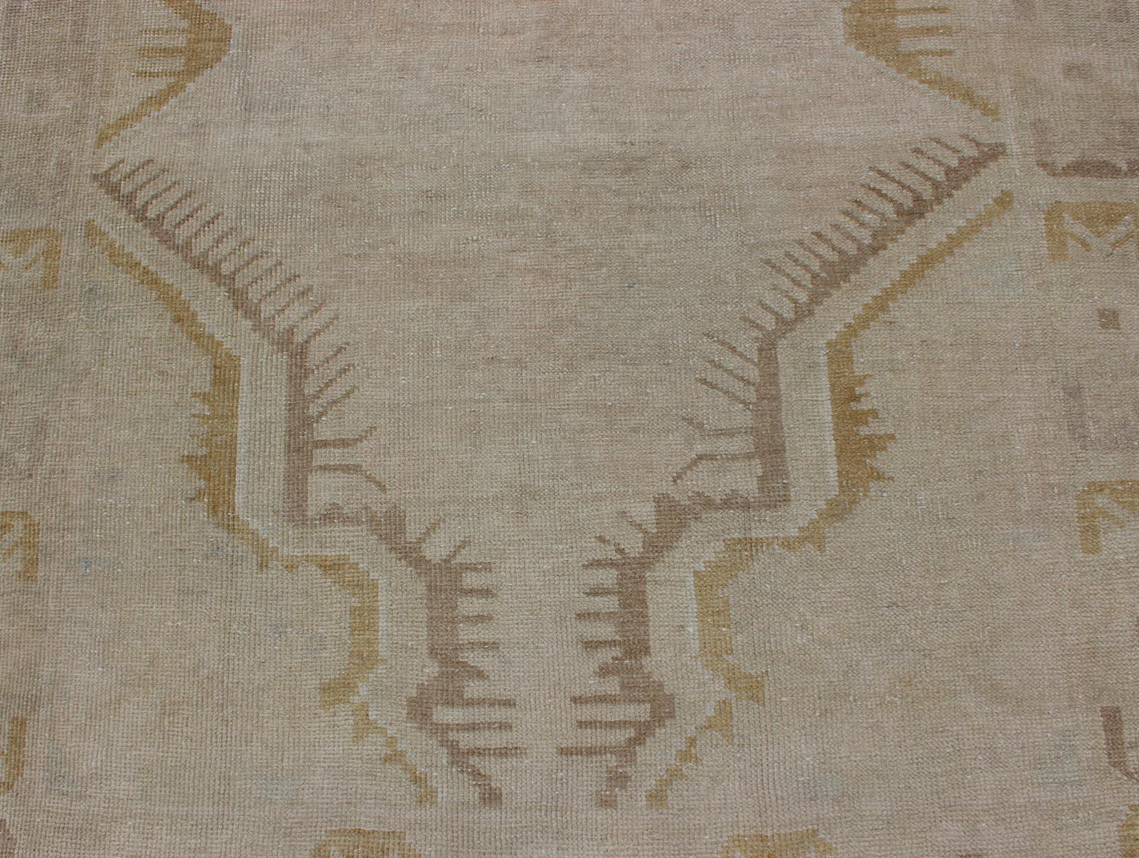 Light Colored Vintage Oushak Runner with Geometric Medallions in Taupe Color For Sale 1