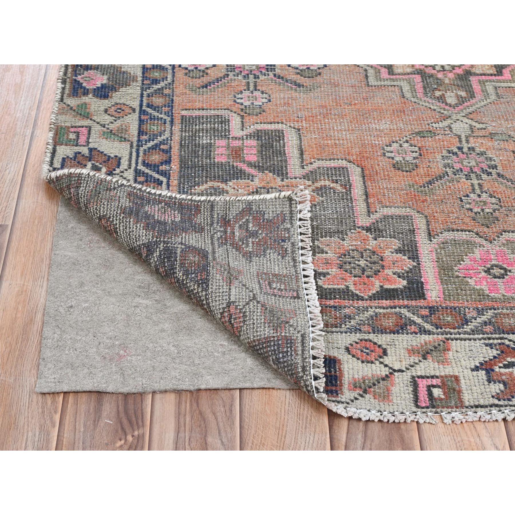 Medieval Light Coral Vintage Persian Bakhtiar Clean Hand Knotted Pure Wool Distressed Rug For Sale