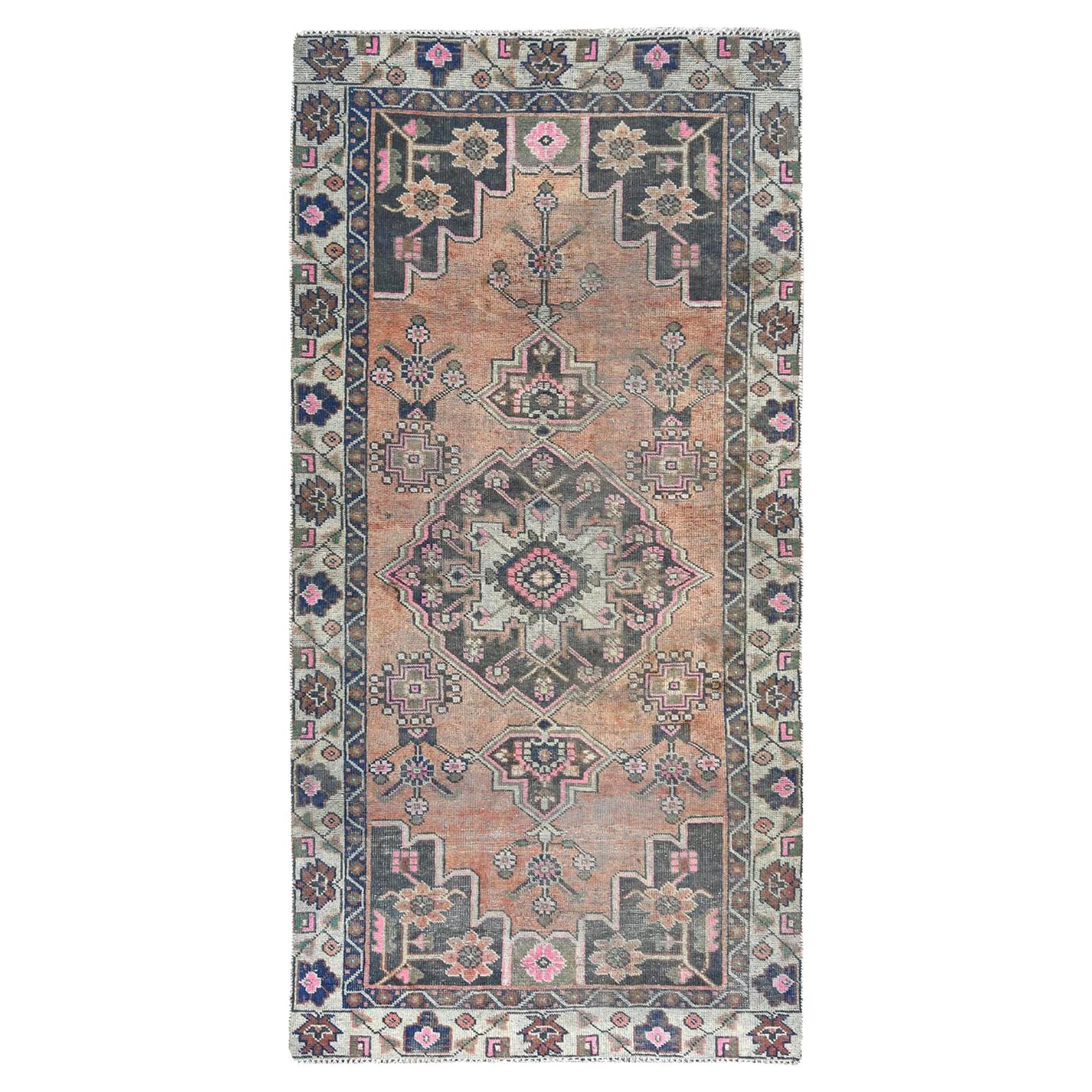 Light Coral Vintage Persian Bakhtiar Clean Hand Knotted Pure Wool Distressed Rug For Sale