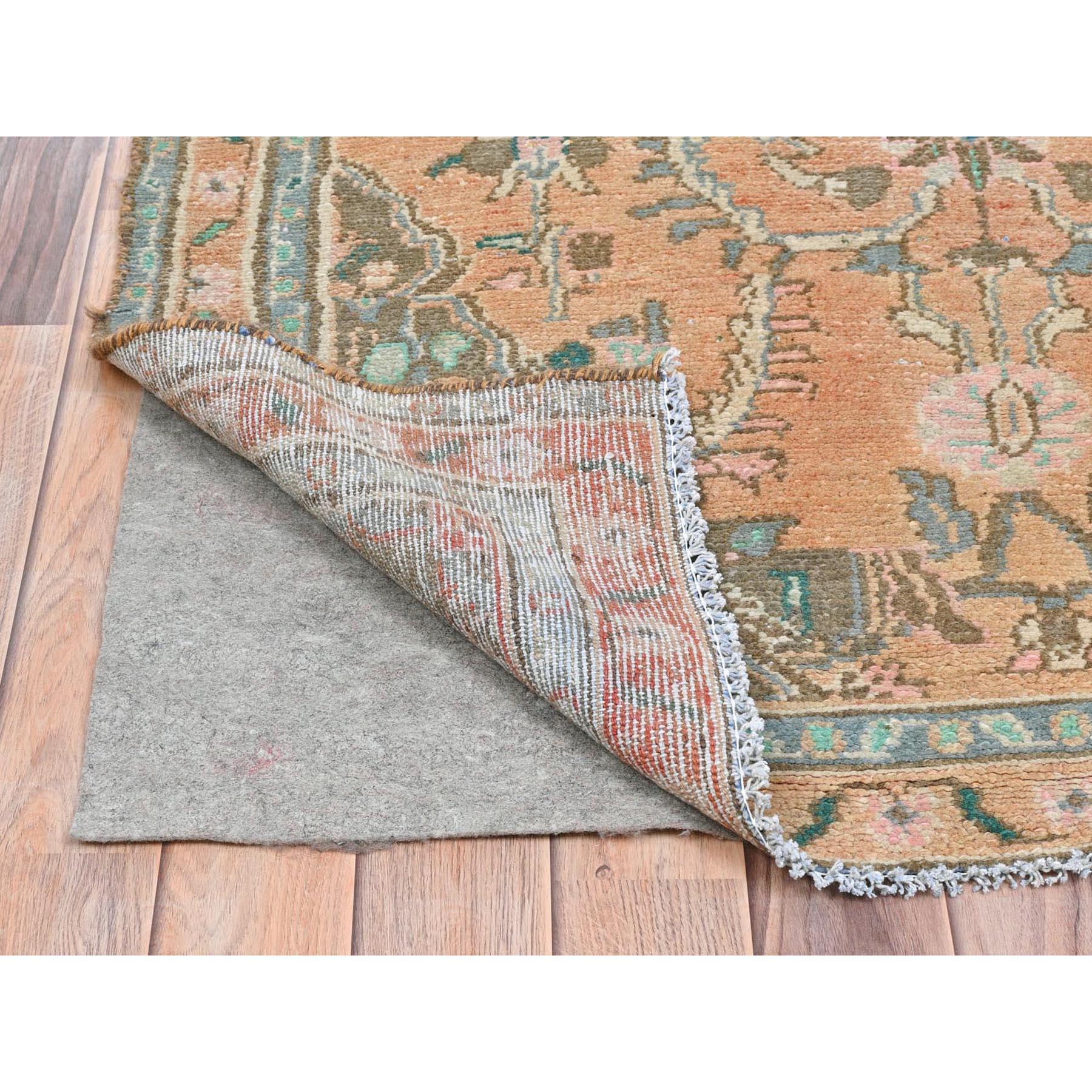 Medieval Light Coral Vintage Persian Bibikabad Hand Knotted Pure Wool Clean Worn Down Rug