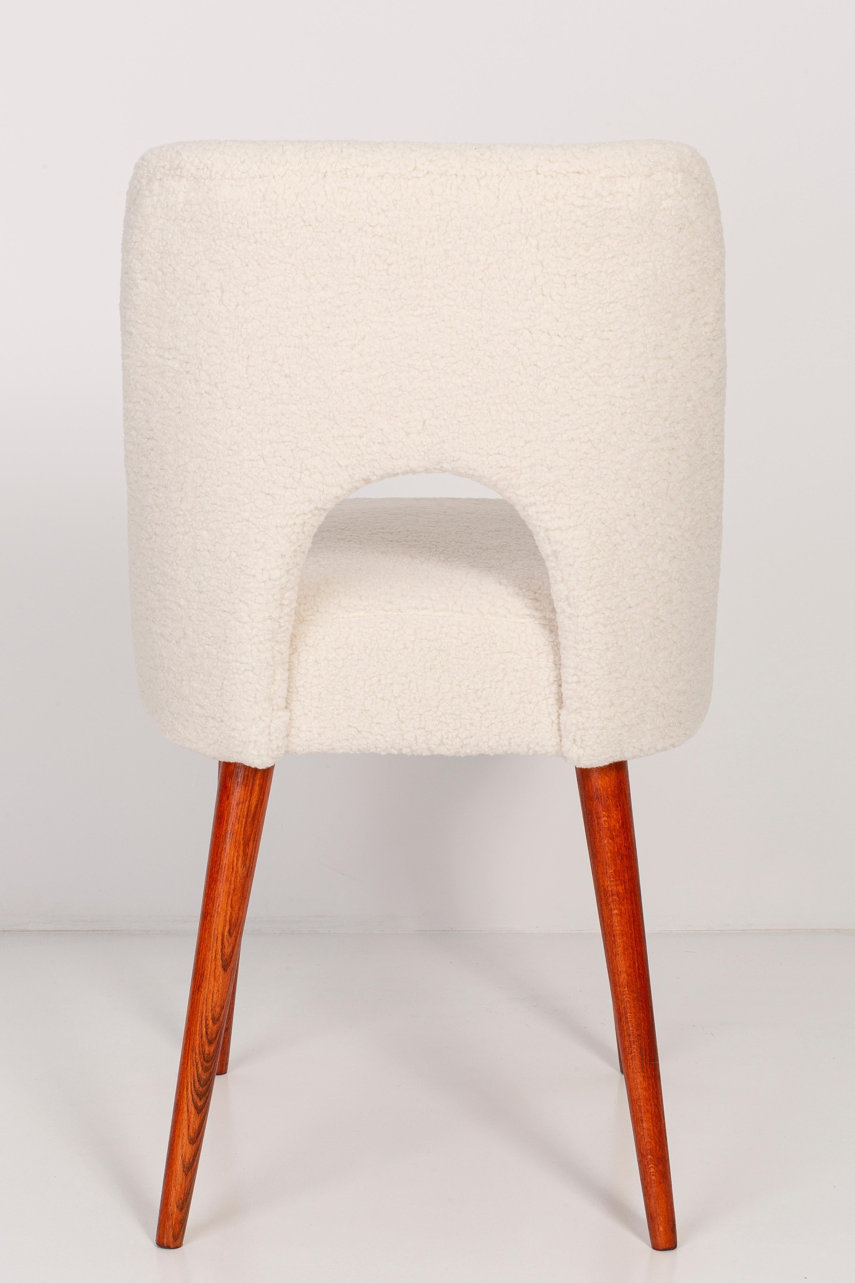 Polish Light Crème Boucle 'Shell' Chair, 1960s For Sale