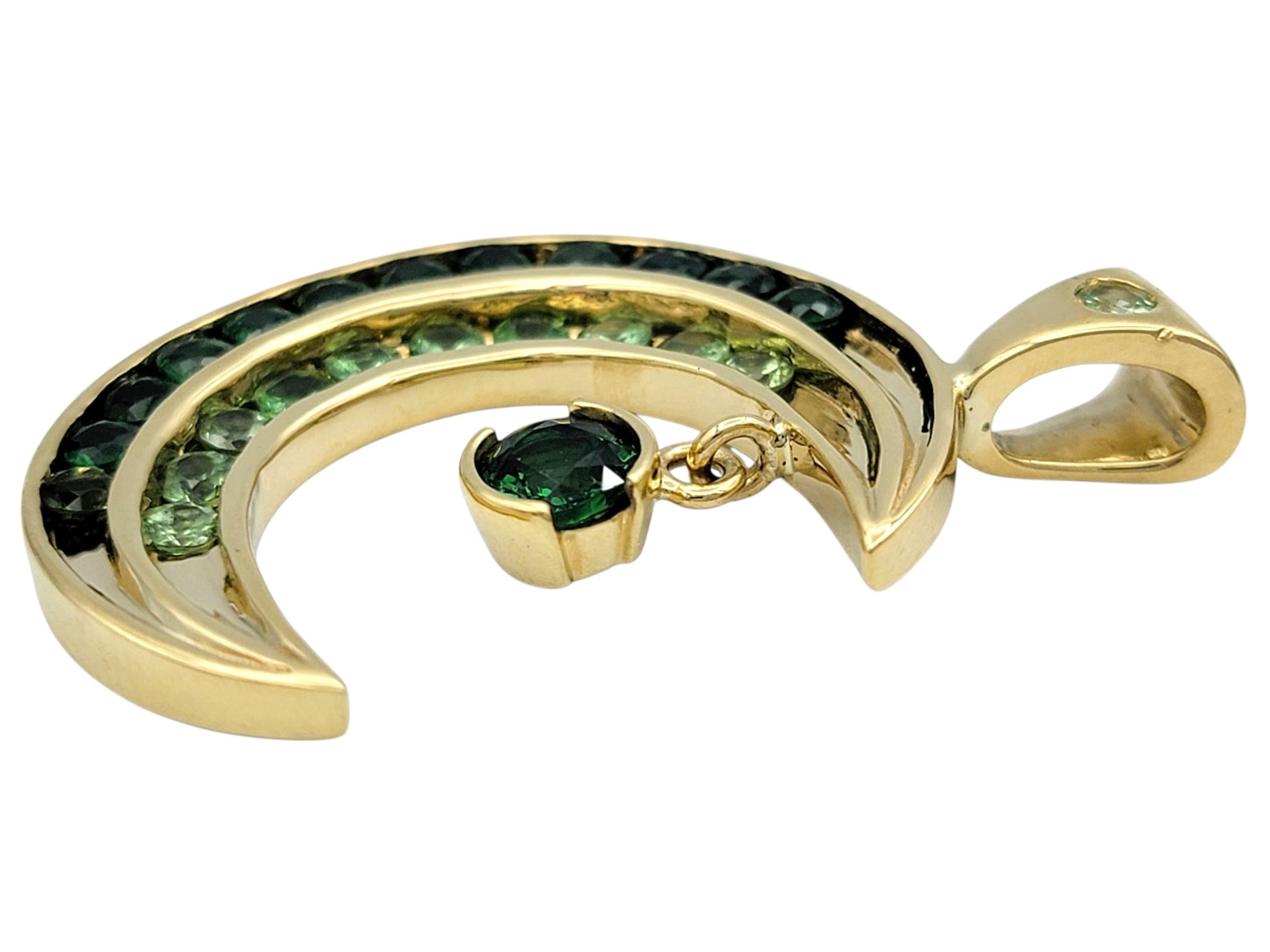 Light & Dark Green Tsavorite Crescent Moon Pendant in 18 Karat Yellow Gold In Good Condition For Sale In Scottsdale, AZ