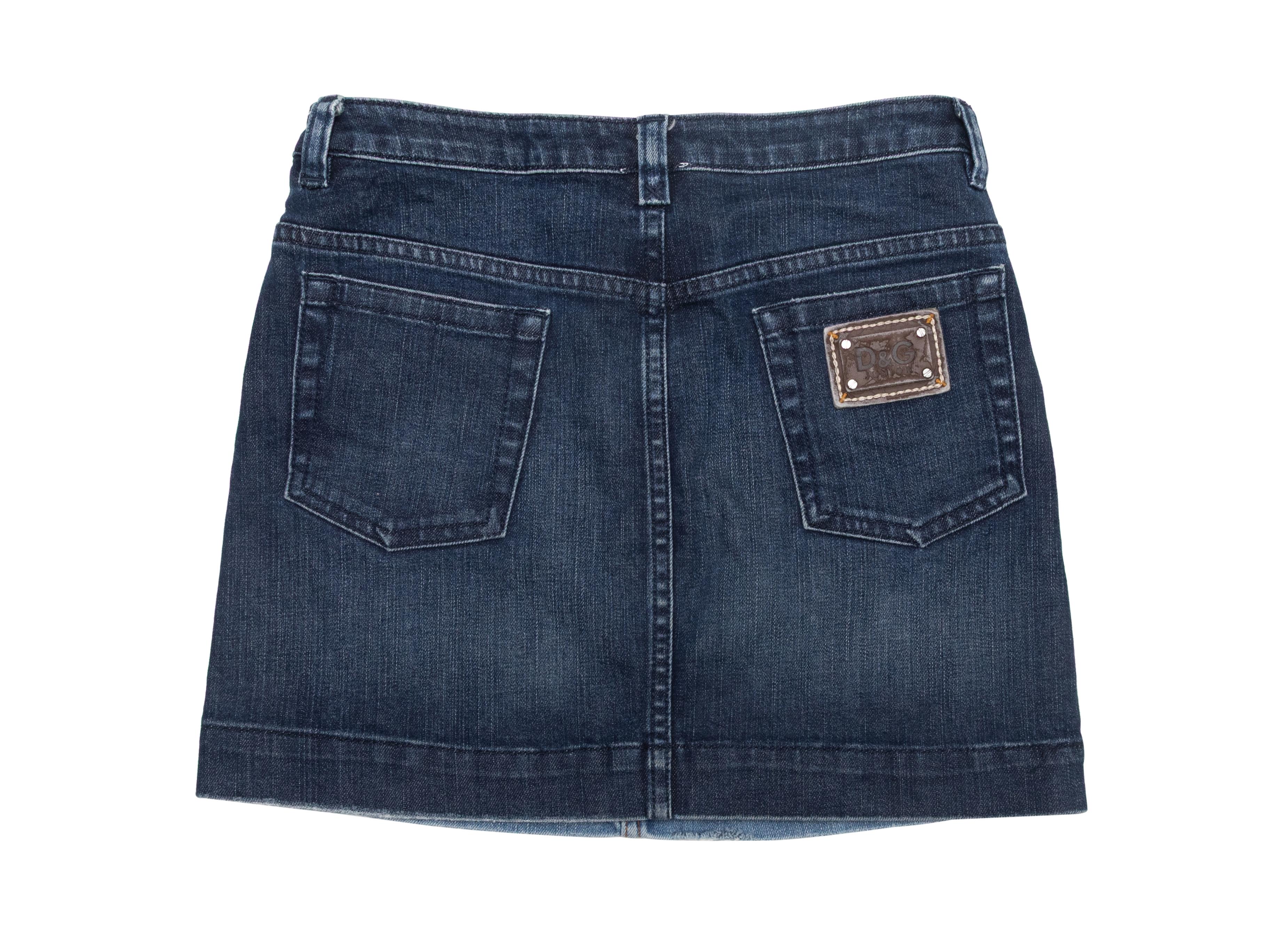 Zweifarbiger Denim-Minirock mit heller und dunkler Waschung von D&G Junior. Sechs Taschen. Reißverschluss und Knopfverschluss vorne. 26