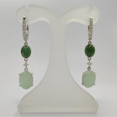 Light & Deep Green Burmese Jadeite Jade Diamond Dangling Earrings in 18K Gold