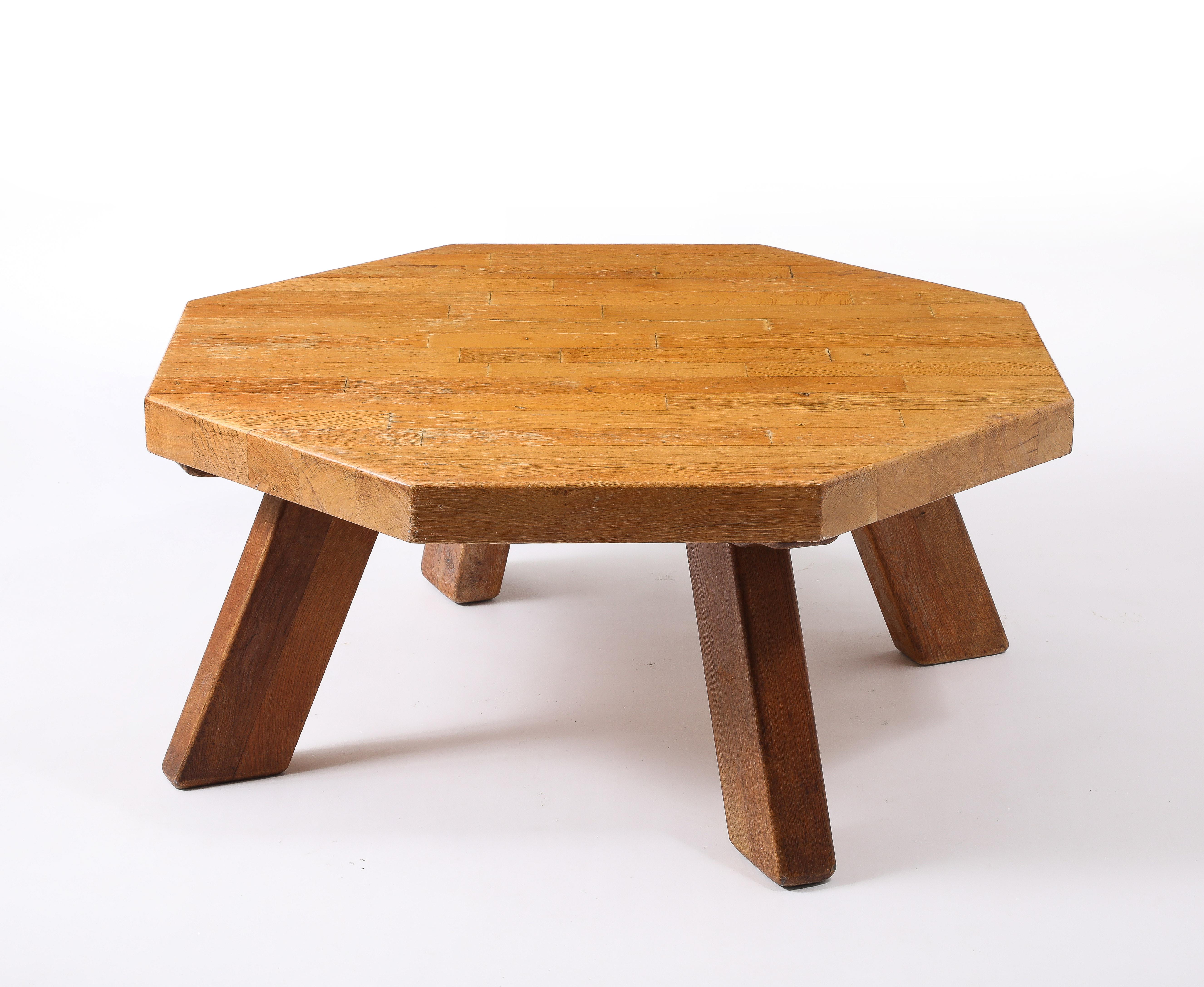 Achteckiger Couchtisch aus leichter Ulme, Frankreich 1960er Jahre im Angebot 2