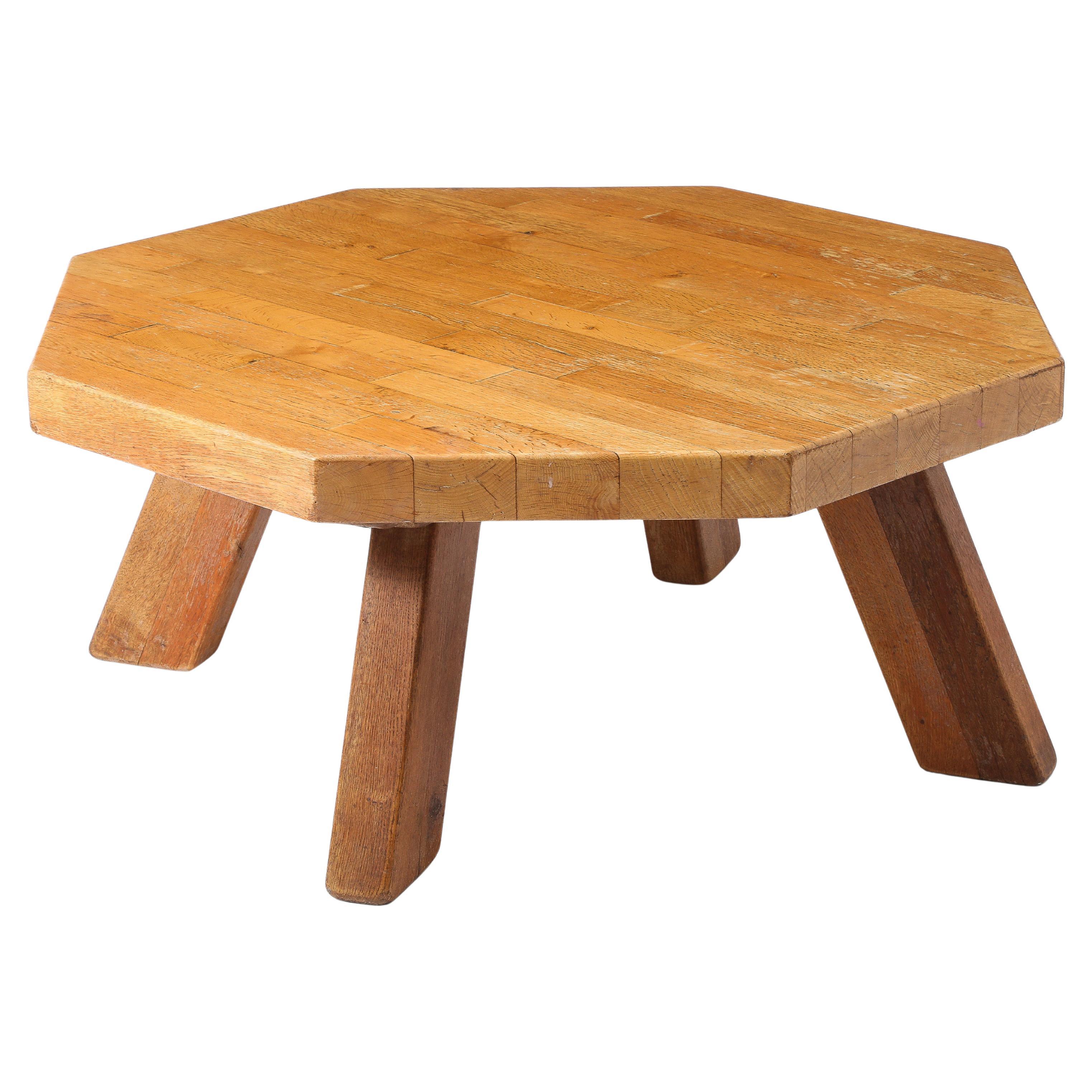 Achteckiger Couchtisch aus leichter Ulme, Frankreich 1960er Jahre im Angebot