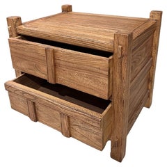 Light Elm Wood Bedside Table with Drawers, Modern Organic