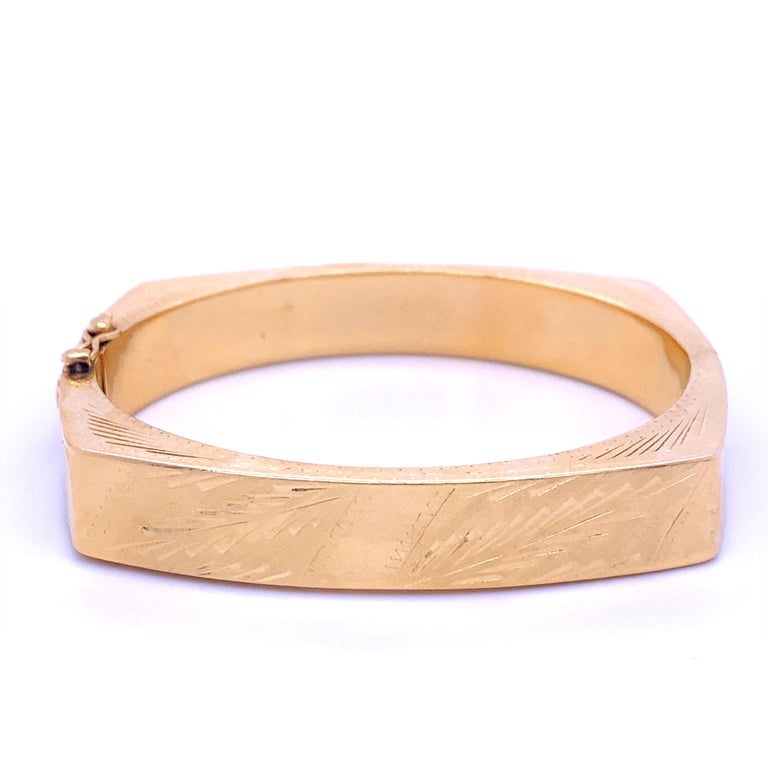 Light, Engraved, Rectangular, Hollow Vintage 14kt Yellow Gold Bangle ...