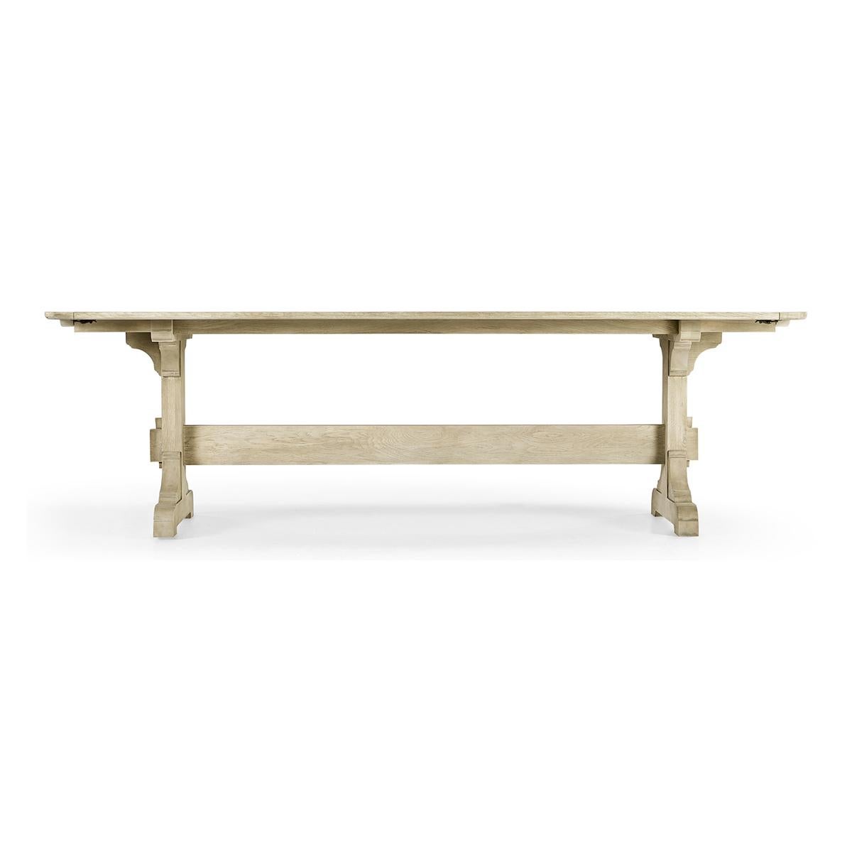 Rustic Light European Trestle End Dining Table For Sale