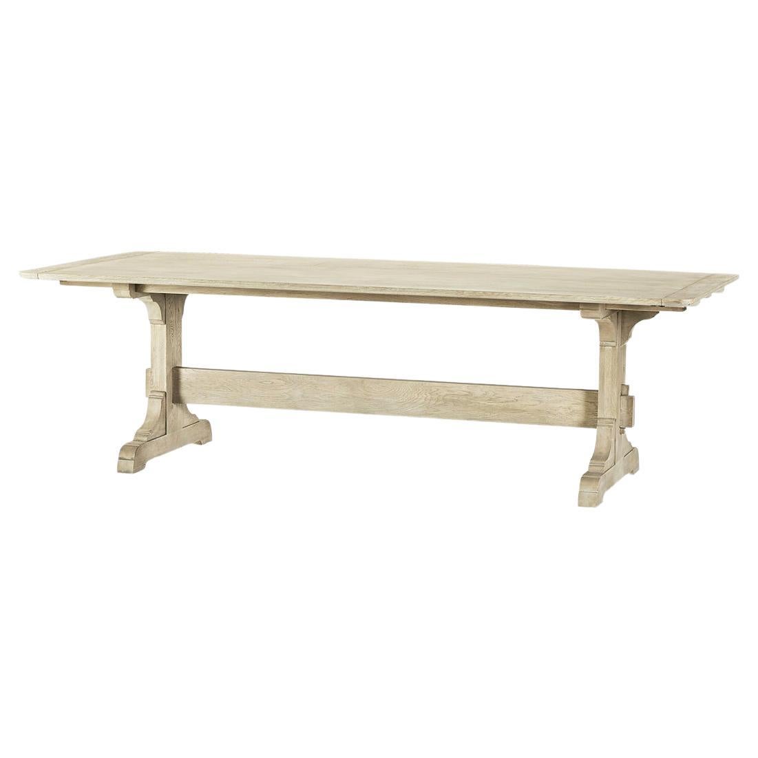 Light European Trestle End Dining Table