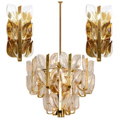 Light Fixtures "Florida" Kalmar, Crystal Glass, 1 Chandelier and 4 Wall Lights